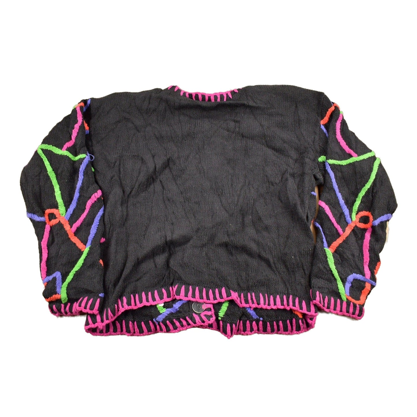 Other Clothing > Gender Neutral Adult Clothing > Hoodies & Sweatshirts > Sweatshirts Vintage 1990s Marmie West Neon Abstract Pattern Knit Cardigan Sweater Men's Small