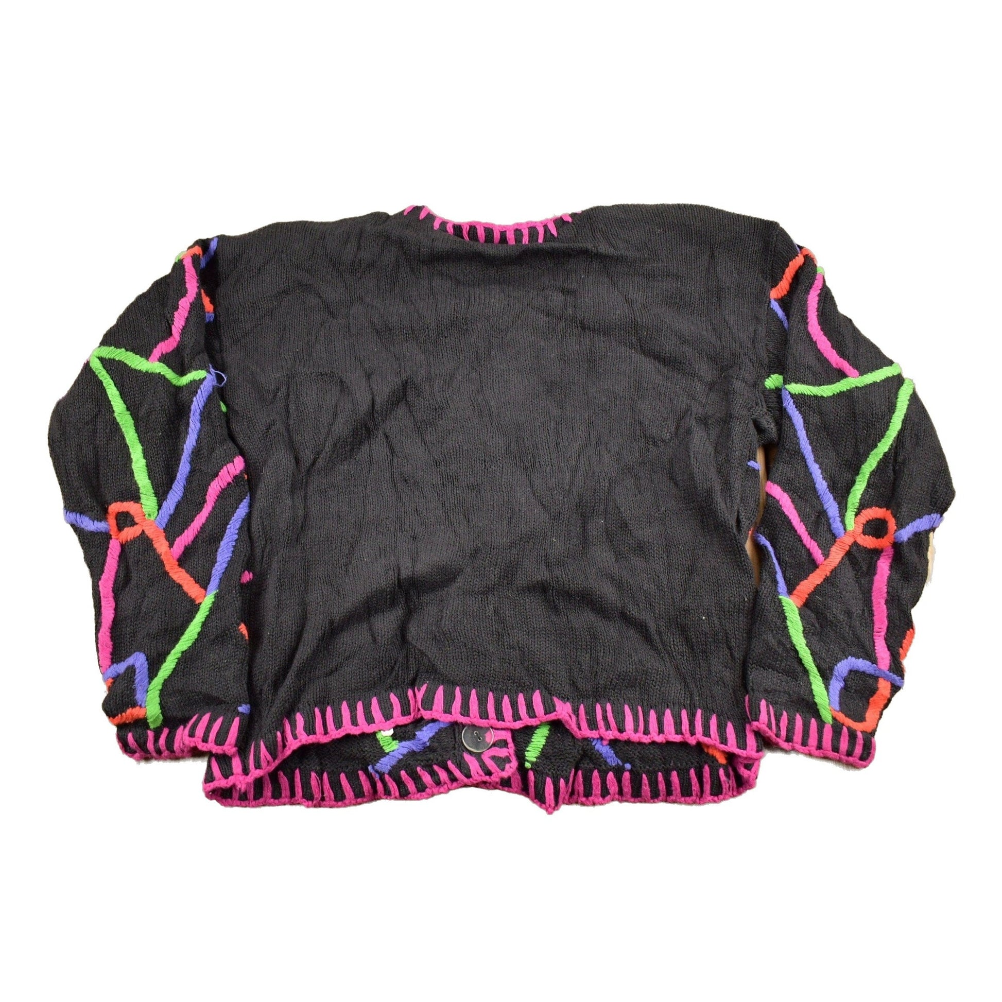 Other Clothing > Gender Neutral Adult Clothing > Hoodies & Sweatshirts > Sweatshirts Vintage 1990s Marmie West Neon Abstract Pattern Knit Cardigan Sweater Men's Small