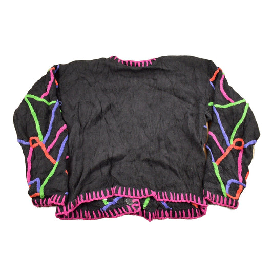 Other Clothing > Gender Neutral Adult Clothing > Hoodies & Sweatshirts > Sweatshirts Vintage 1990s Marmie West Neon Abstract Pattern Knit Cardigan Sweater Men's Small