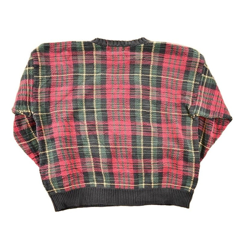 Other Clothing > Gender Neutral Adult Clothing > Hoodies & Sweatshirts > Sweatshirts Vintage 1990s Merona Knit Plaid AOP Crewneck Sweater Mens L