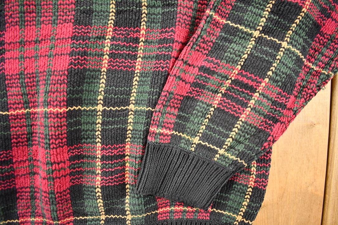 Other Clothing > Gender Neutral Adult Clothing > Hoodies & Sweatshirts > Sweatshirts Vintage 1990s Merona Knit Plaid AOP Crewneck Sweater Mens L