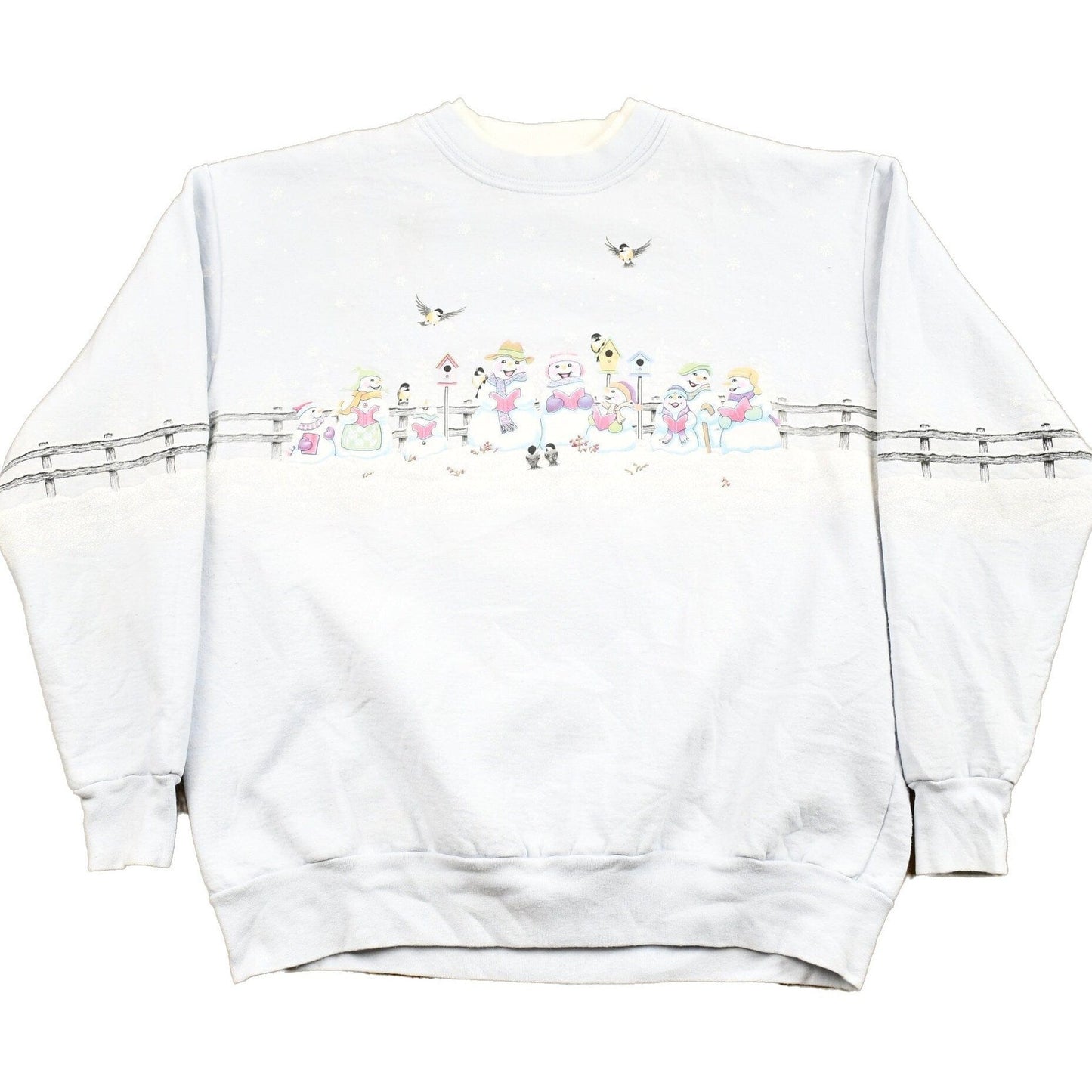 Other Clothing > Gender Neutral Adult Clothing > Hoodies & Sweatshirts > Sweatshirts Vintage 1990s Morning Sun Cute Snowman Theme Crewneck Sweater Men's Medium