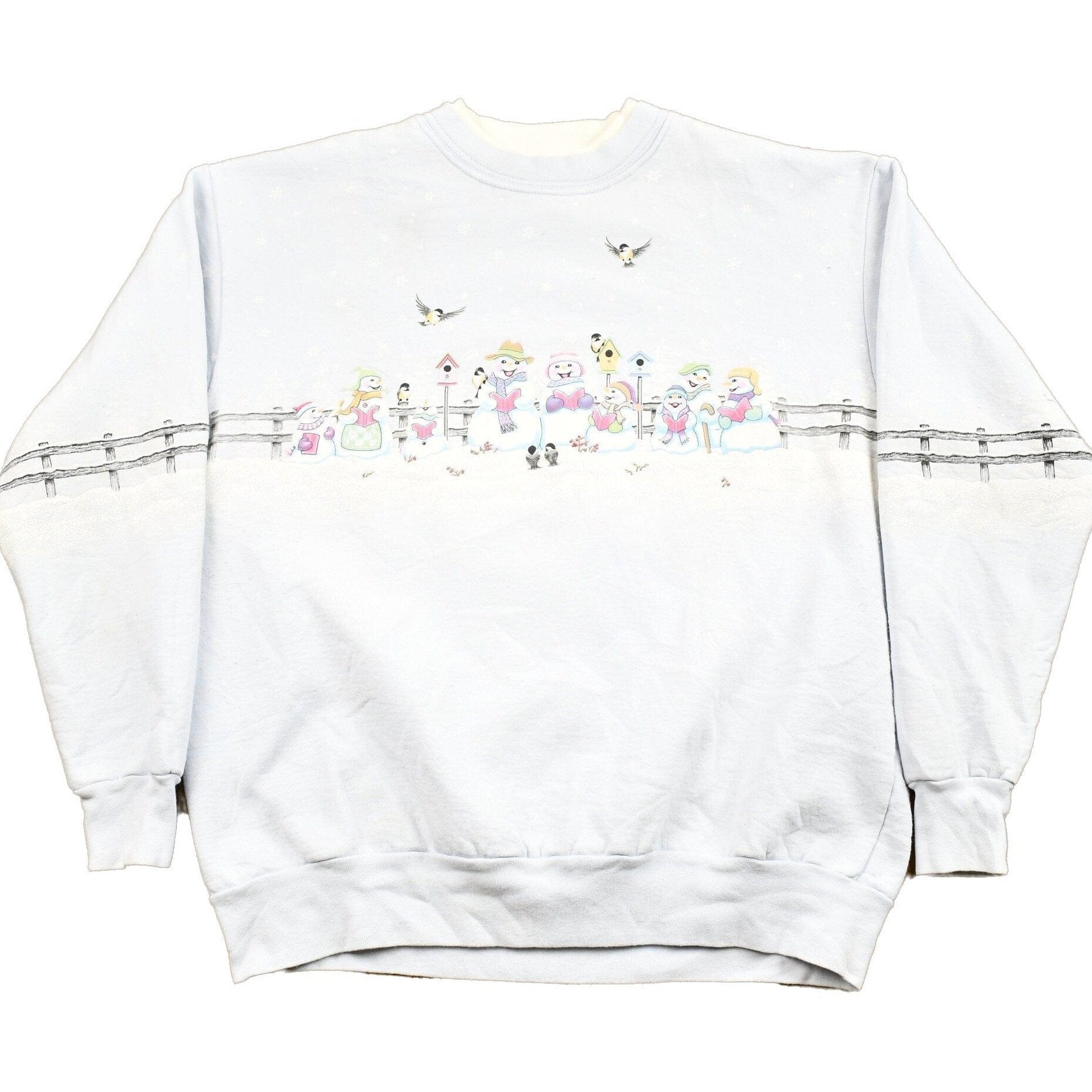 Other Clothing > Gender Neutral Adult Clothing > Hoodies & Sweatshirts > Sweatshirts Vintage 1990s Morning Sun Cute Snowman Theme Crewneck Sweater Men's Medium