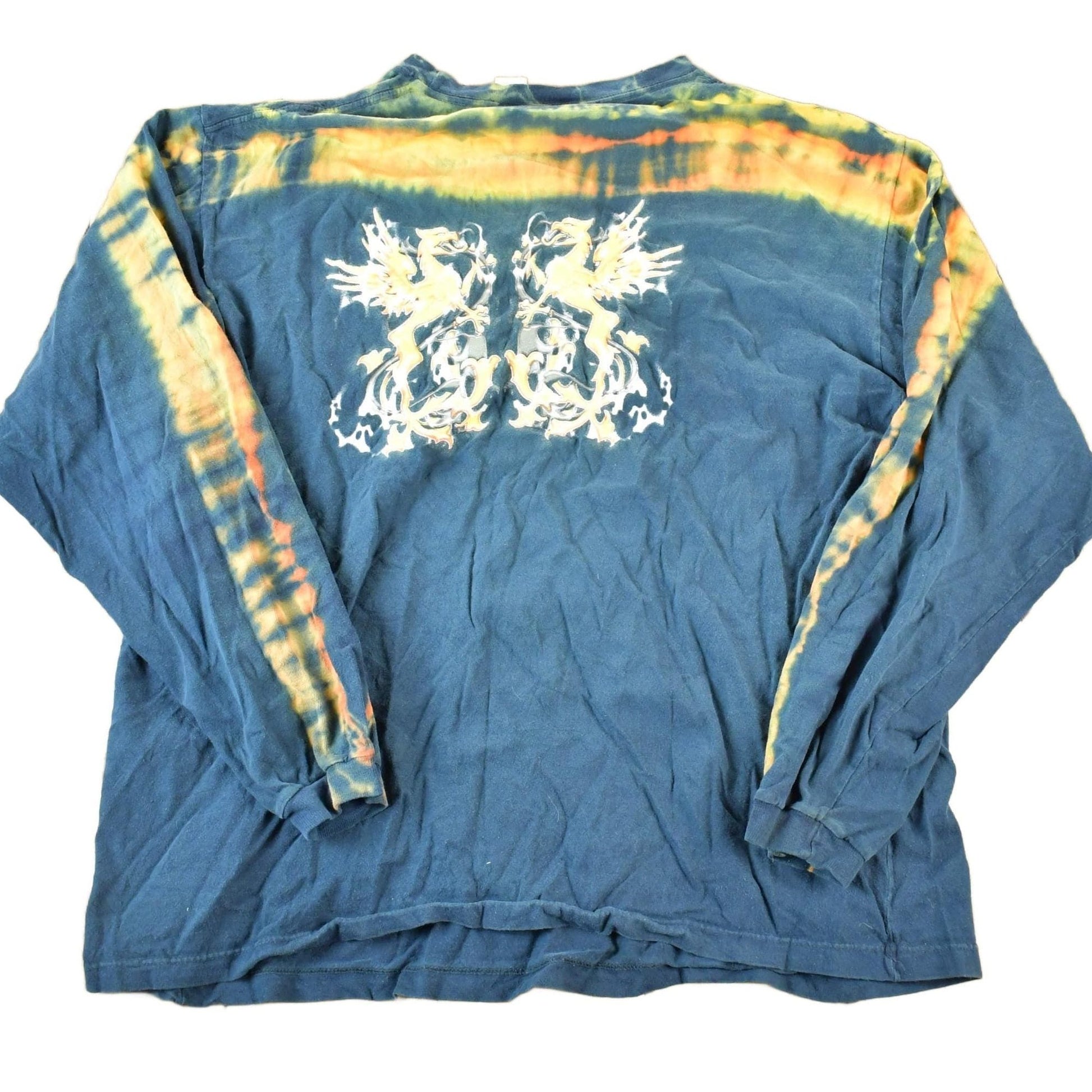 Other Clothing > Gender Neutral Adult Clothing > Hoodies & Sweatshirts > Sweatshirts Vintage 1990s Northcrest Tye Dye Crewneck Argyle Dragon Sweatshirt Mens L