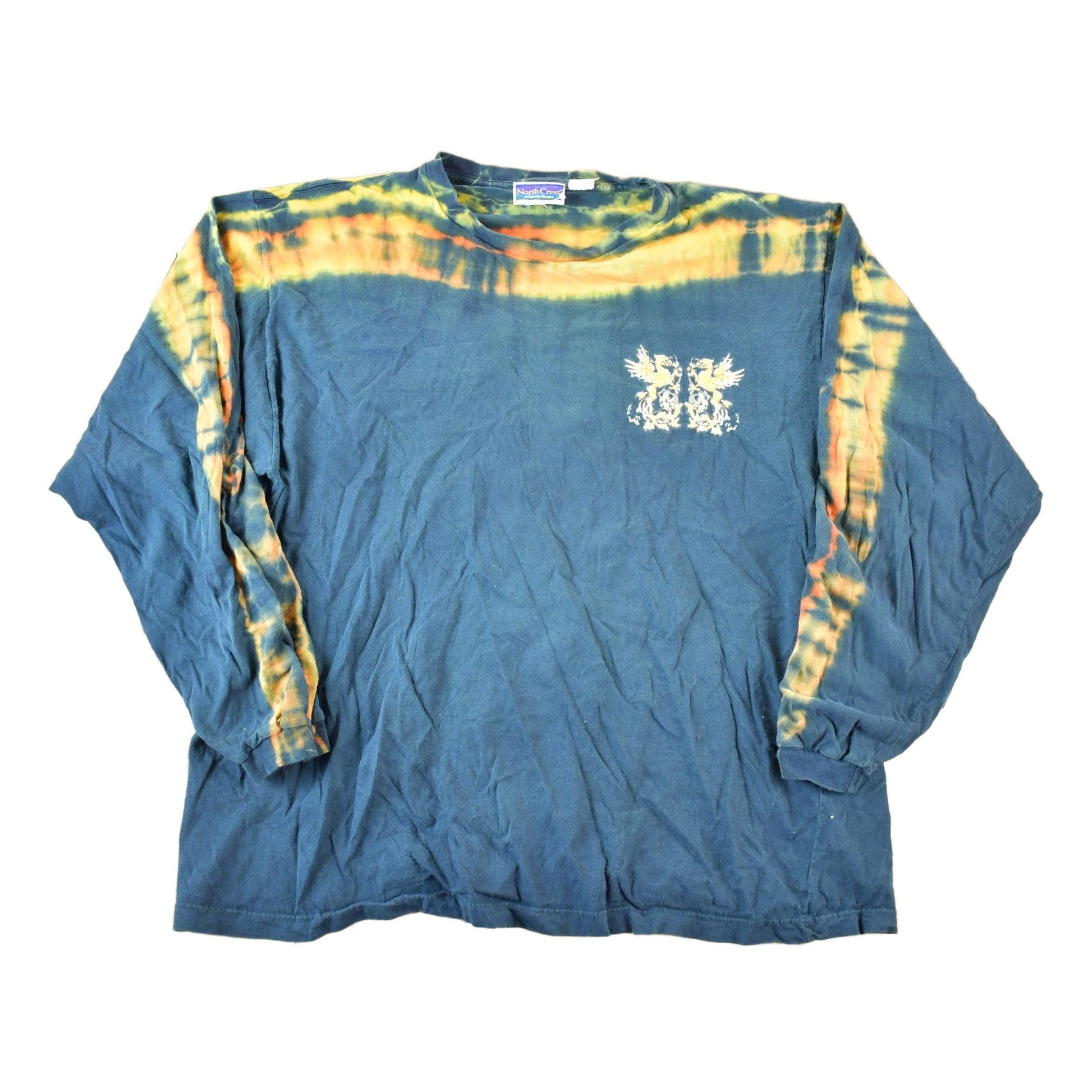 Other Clothing > Gender Neutral Adult Clothing > Hoodies & Sweatshirts > Sweatshirts Vintage 1990s Northcrest Tye Dye Crewneck Argyle Dragon Sweatshirt Mens L