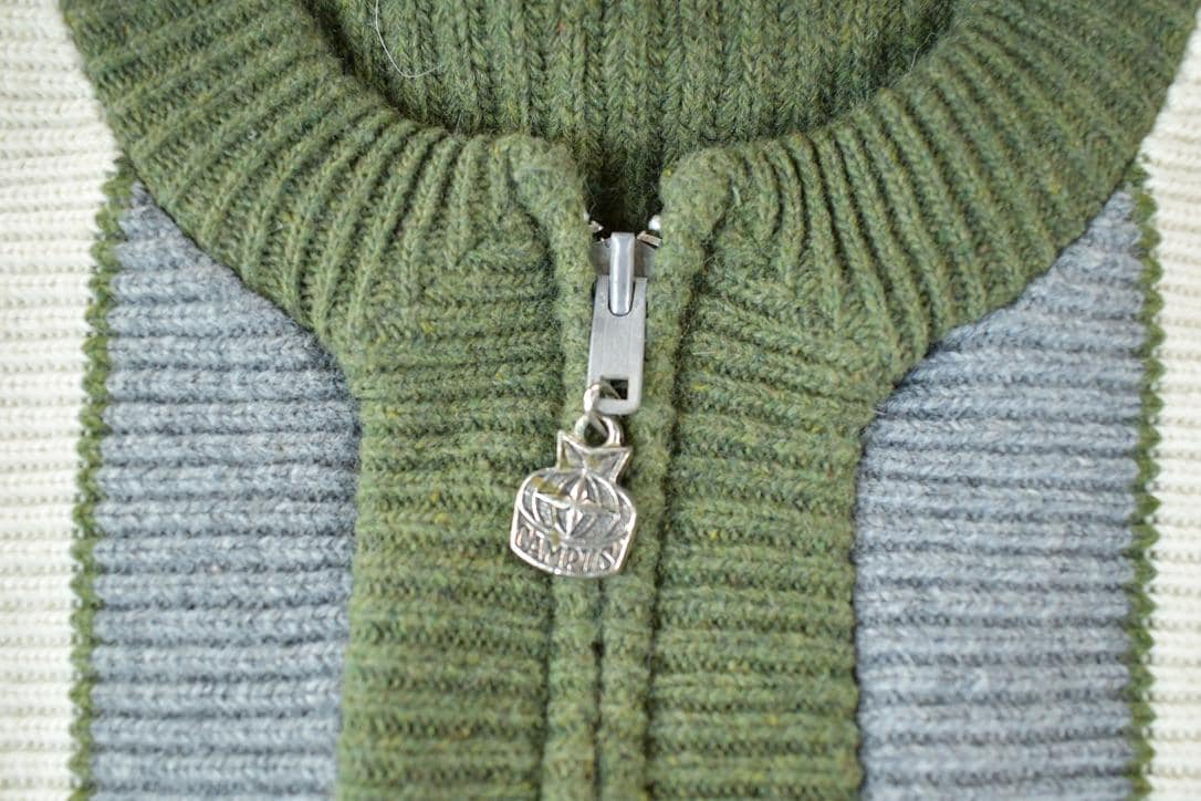 Other Clothing > Gender Neutral Adult Clothing > Hoodies & Sweatshirts > Sweatshirts Vintage 1990s Orlon Canvas Knit Striped Zip Up Cardigan Sweater Mens L