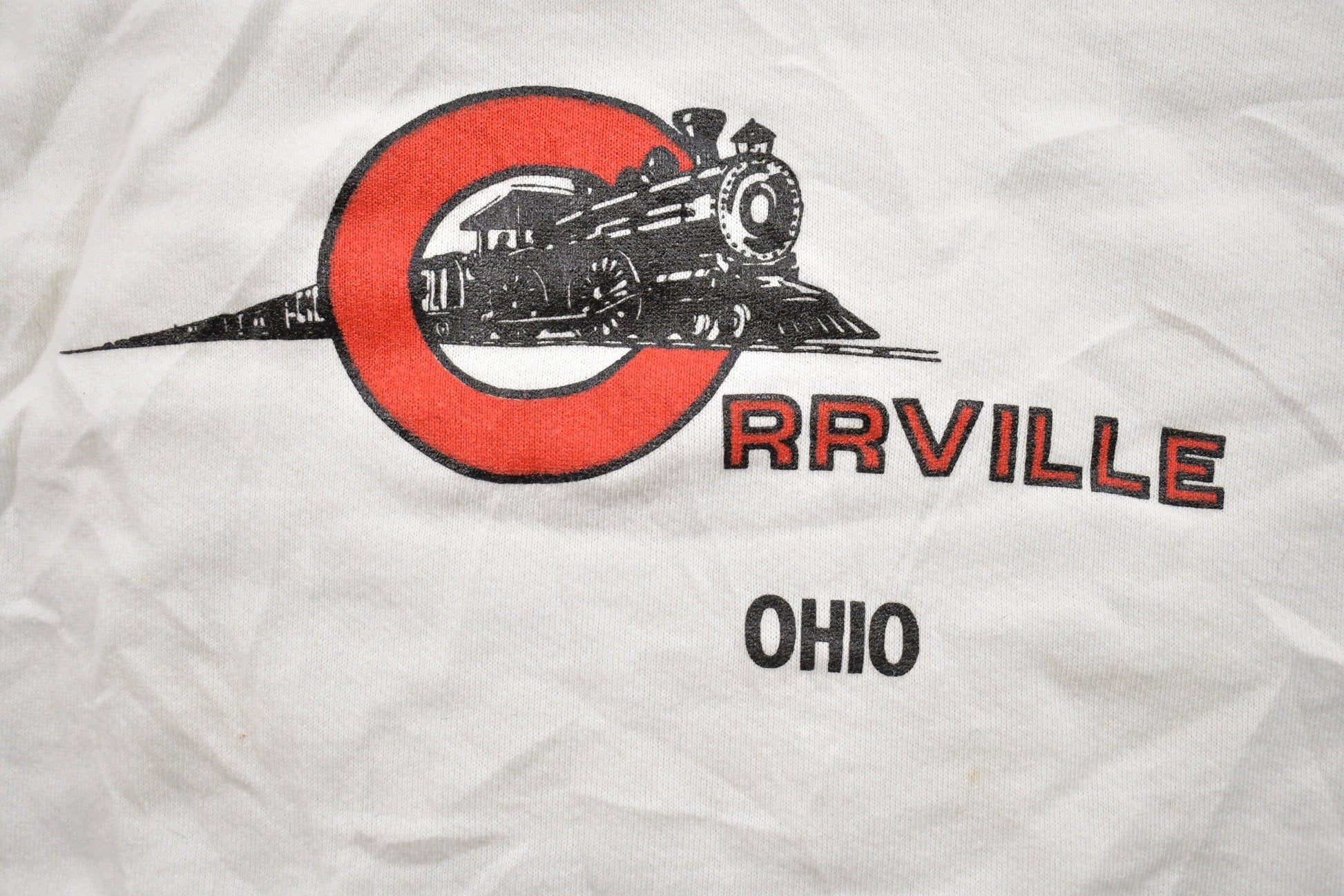 Other Clothing > Gender Neutral Adult Clothing > Hoodies & Sweatshirts > Sweatshirts Vintage 1990s Orrville Ohio Train Theme Crewneck Sweatshirt Men's Medium