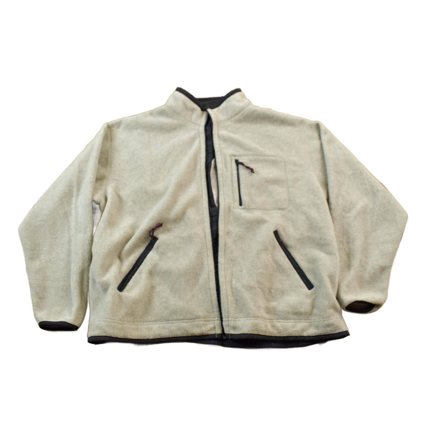 Other Clothing > Gender Neutral Adult Clothing > Hoodies & Sweatshirts > Sweatshirts Vintage 1990s Outersport Zip Up Beige Fleece Sweater Men's L