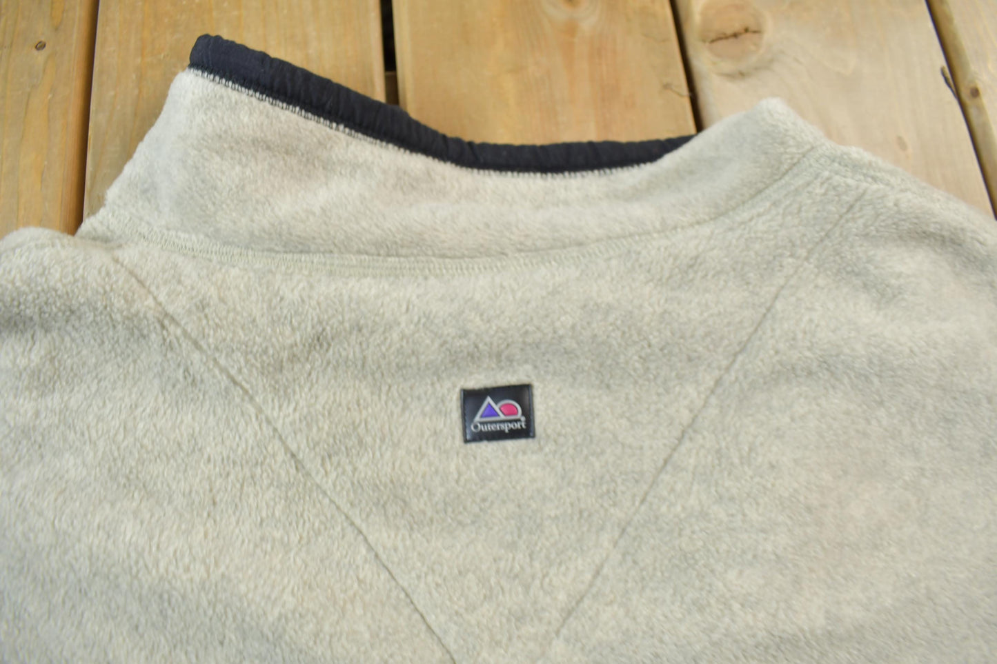 Other Clothing > Gender Neutral Adult Clothing > Hoodies & Sweatshirts > Sweatshirts Vintage 1990s Outersport Zip Up Beige Fleece Sweater Men's L