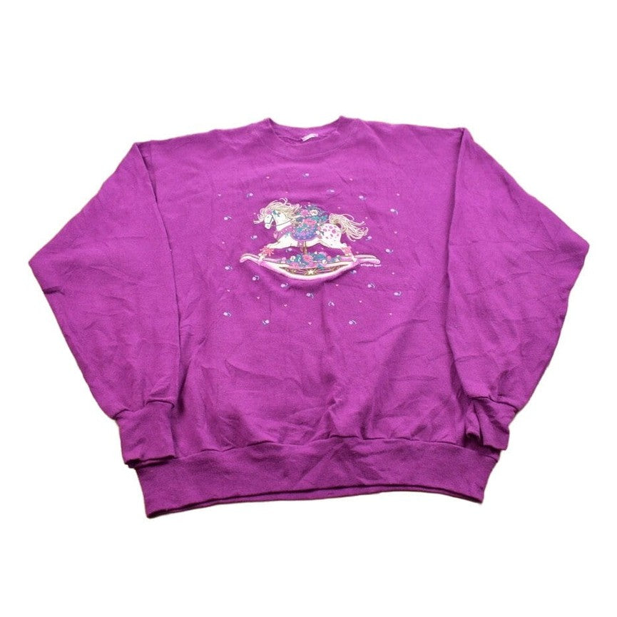 Other Clothing > Gender Neutral Adult Clothing > Hoodies & Sweatshirts > Sweatshirts Vintage 1990s Rocking Horse Crewneck Sweater Men's Medium
