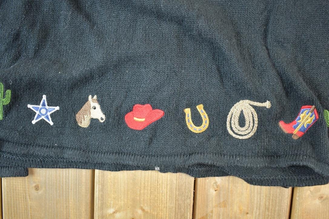 Other Clothing > Gender Neutral Adult Clothing > Hoodies & Sweatshirts > Sweatshirts Vintage 1990s Rod's Country Western Knit Rodeo Pattern Cardigan Sweater Women's M