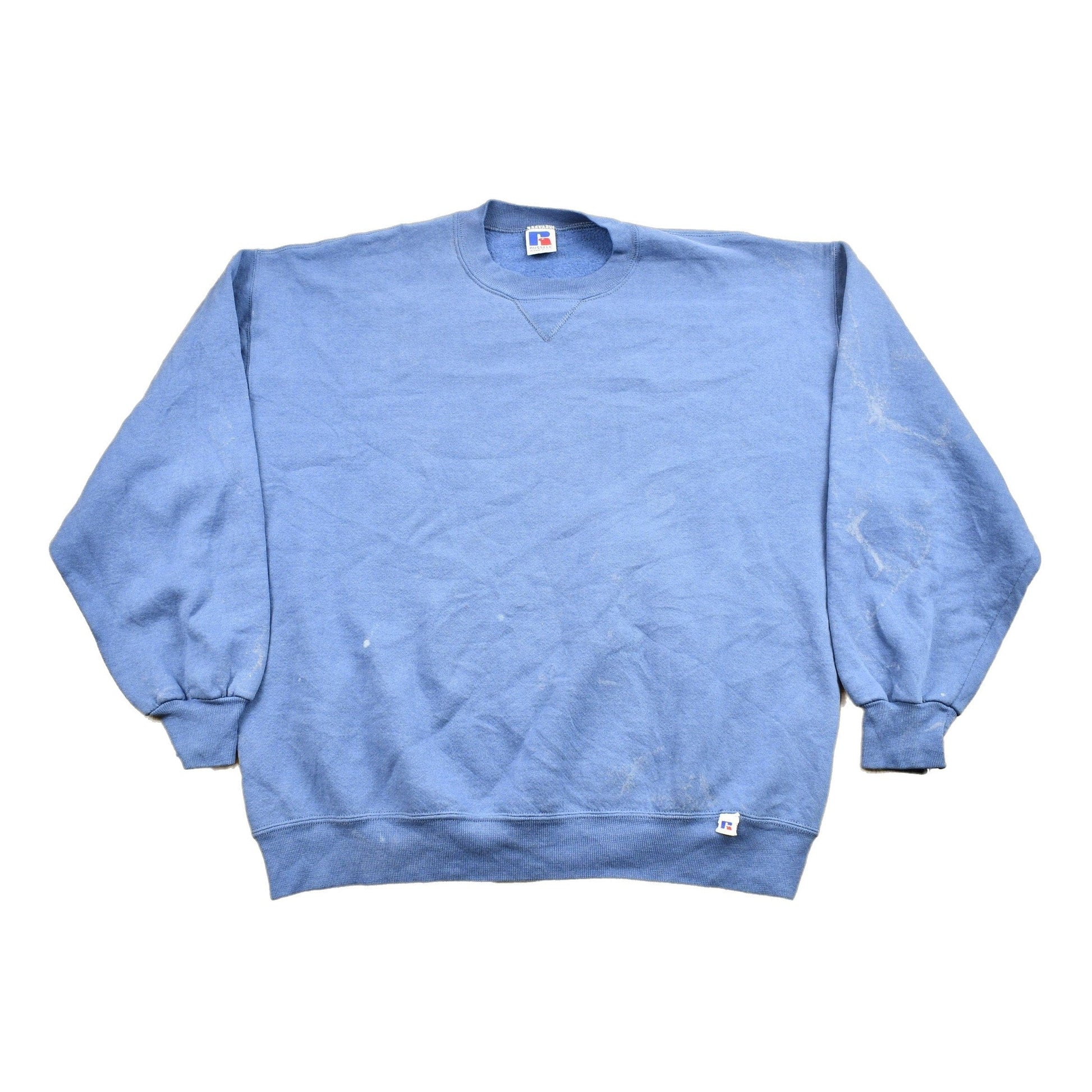 Other Clothing > Gender Neutral Adult Clothing > Hoodies & Sweatshirts > Sweatshirts Vintage 1990s Russell Athletics Blank Blue Crewneck Sweatshirt Men's XL
