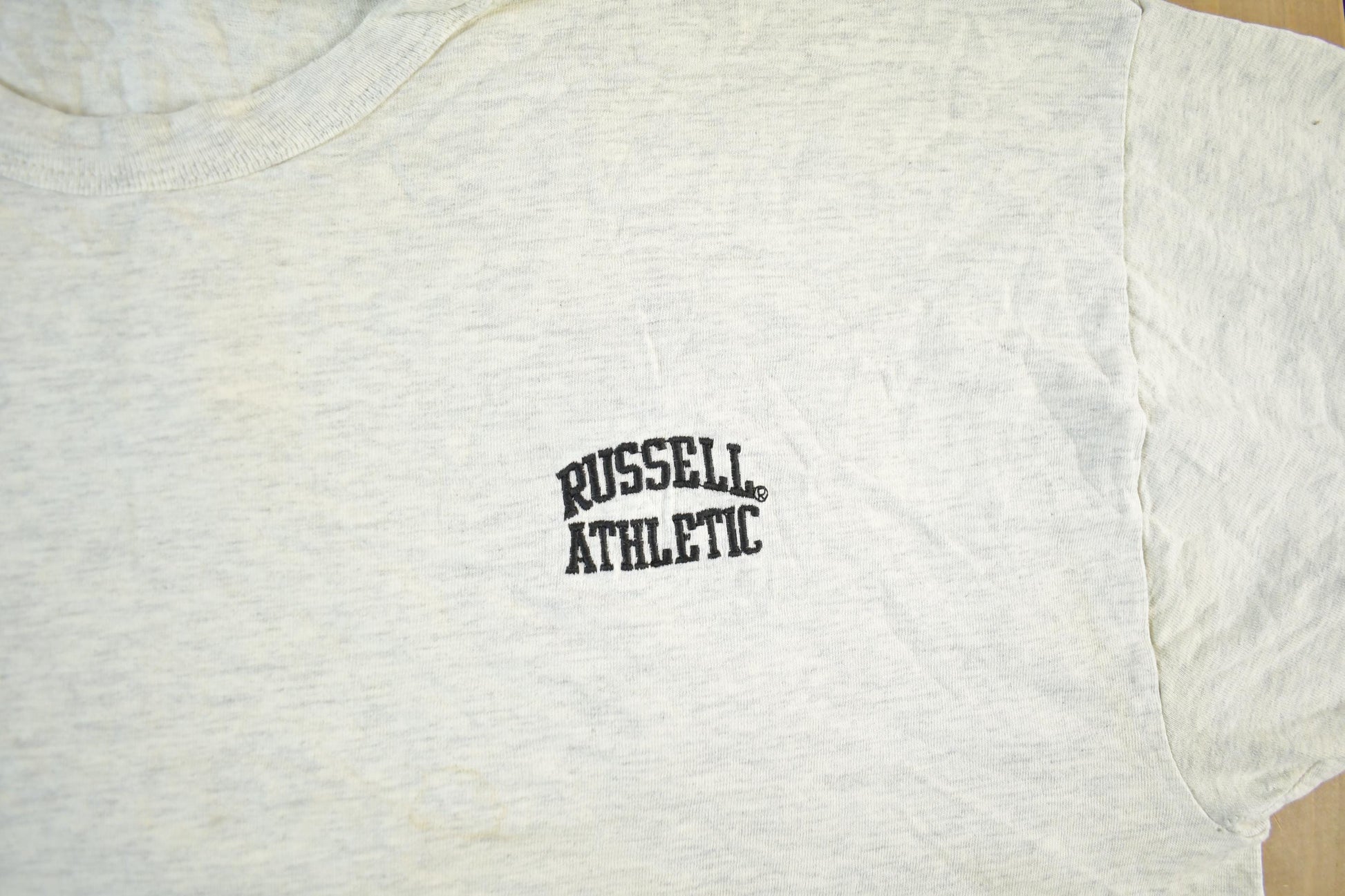 Other Clothing > Gender Neutral Adult Clothing > Hoodies & Sweatshirts > Sweatshirts Vintage 1990s Russell Athletics Blank Embroidered T-Shirt Men's Large Men's Medium