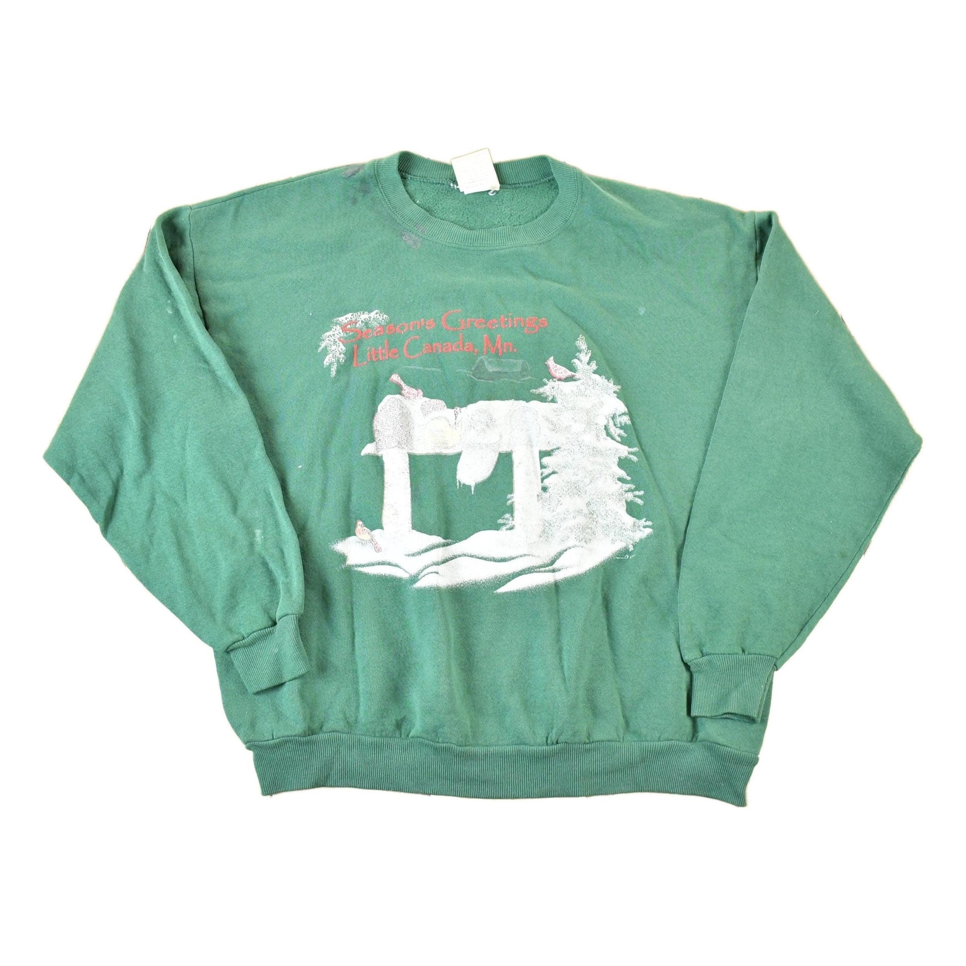 Other Clothing > Gender Neutral Adult Clothing > Hoodies & Sweatshirts > Sweatshirts Vintage 1990s Seasons Greetings Little Canada MN Crewneck Sweatshirt Mens L