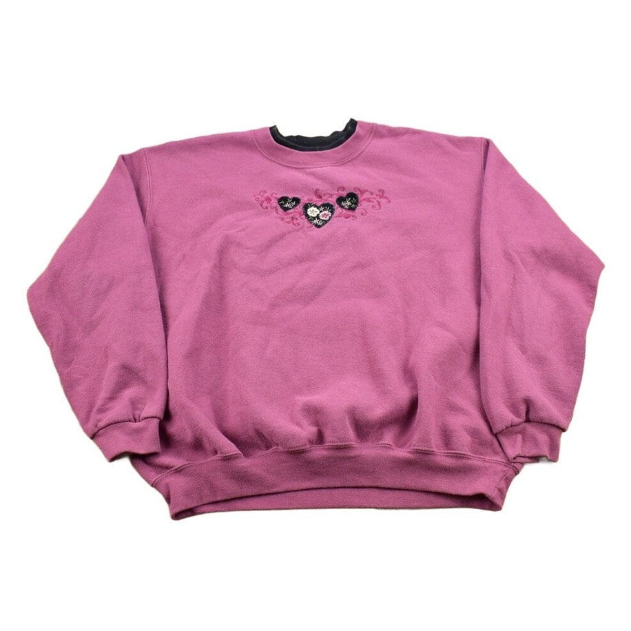 Other Clothing > Gender Neutral Adult Clothing > Hoodies & Sweatshirts > Sweatshirts Vintage 1990s Top Stitch Heart Theme Crewneck Sweater Men's Large