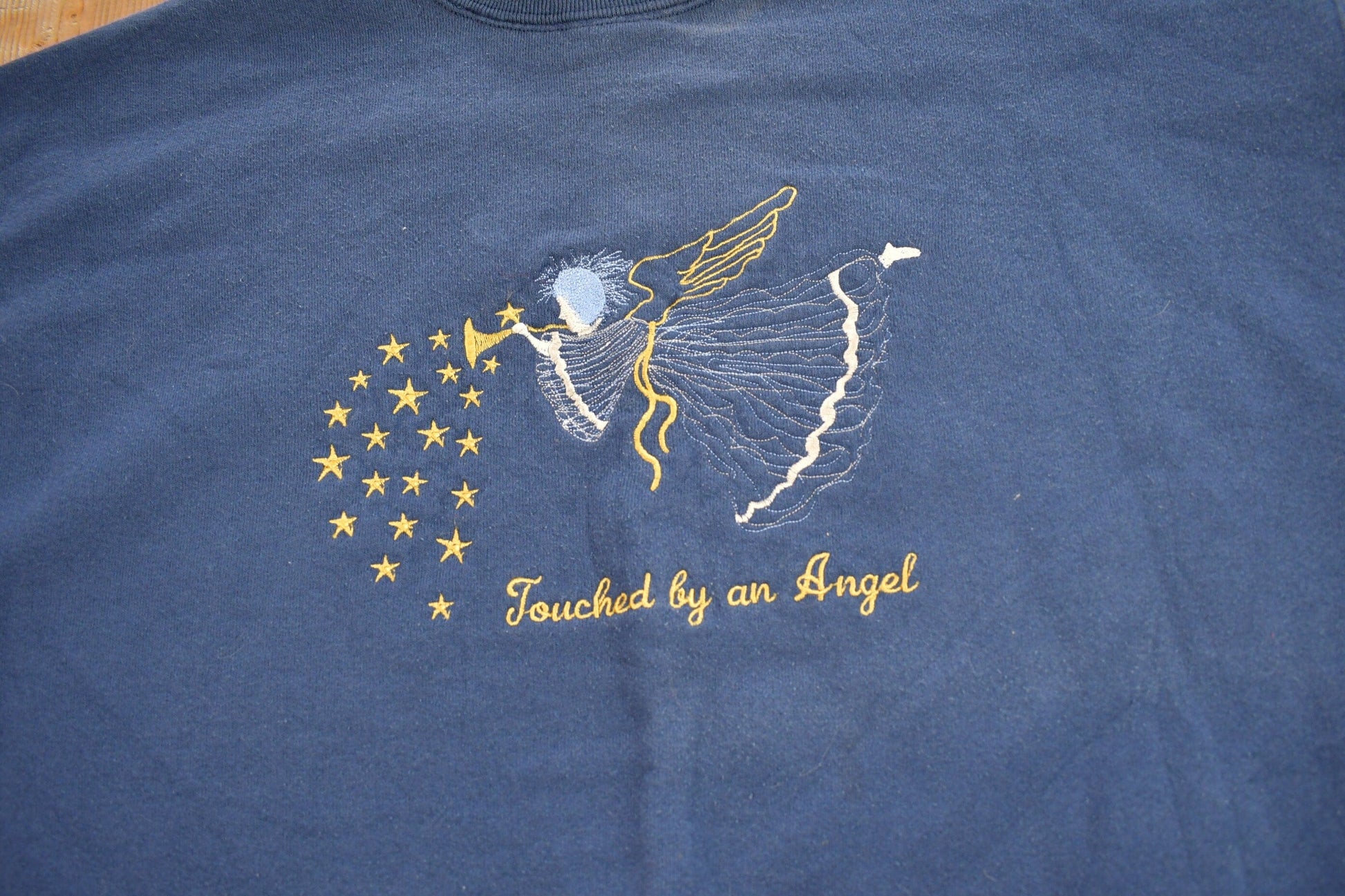 Other Clothing > Gender Neutral Adult Clothing > Hoodies & Sweatshirts > Sweatshirts Vintage 1990s "Touched By An Angel" Double Collar Crewneck Sweater Men's XL