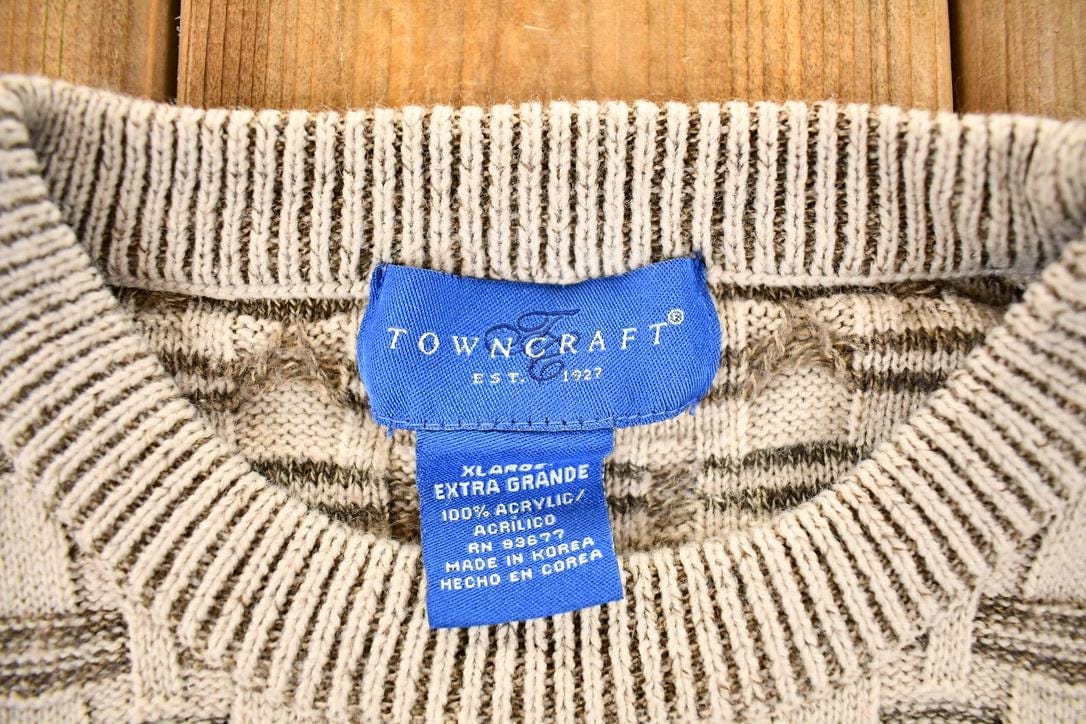 Other Clothing > Gender Neutral Adult Clothing > Hoodies & Sweatshirts > Sweatshirts Vintage 1990s Towncraft Knit Abstract Pattern Crewneck Sweater Mens L