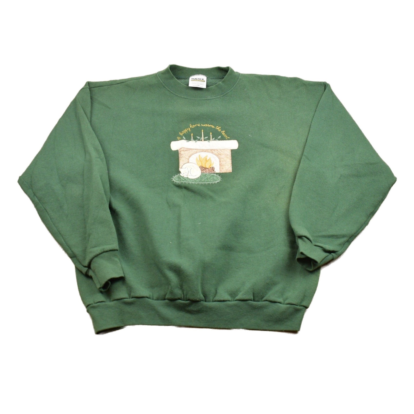 Other Clothing > Gender Neutral Adult Clothing > Hoodies & Sweatshirts > Sweatshirts Vintage 1990s Tultex Kitten Fireplace Crewneck Sweatshirt Men's Large