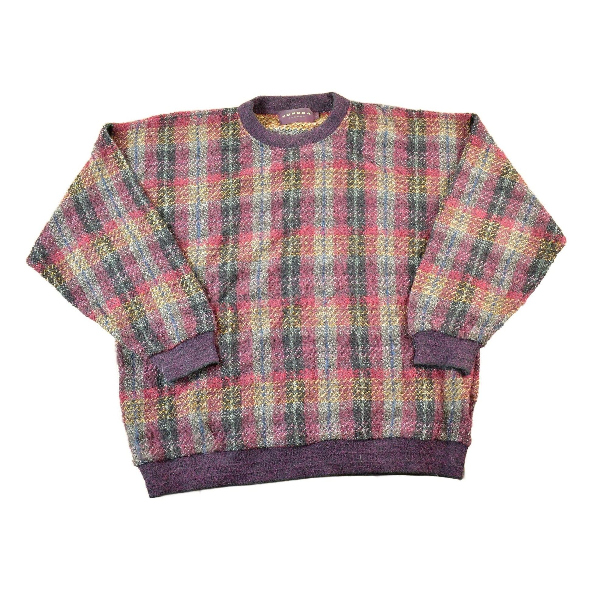 Other Clothing > Gender Neutral Adult Clothing > Hoodies & Sweatshirts > Sweatshirts Vintage 1990s Tundra Canada Plaid Knit Crewneck Sweater Mens XL