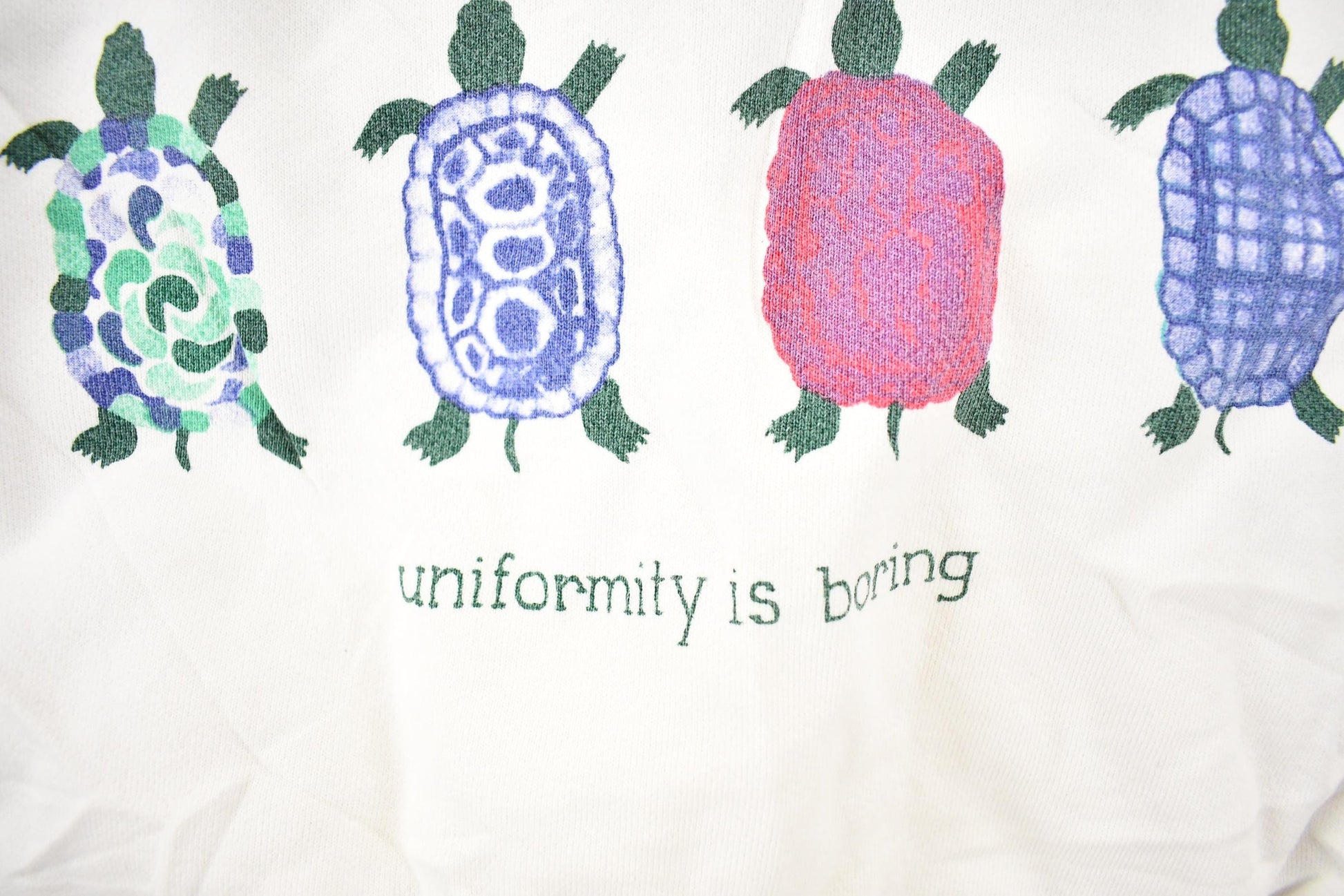Other Clothing > Gender Neutral Adult Clothing > Hoodies & Sweatshirts > Sweatshirts Vintage 1990s Uniformity Is Boring Turtles Crewneck Sweatshirt Men's L