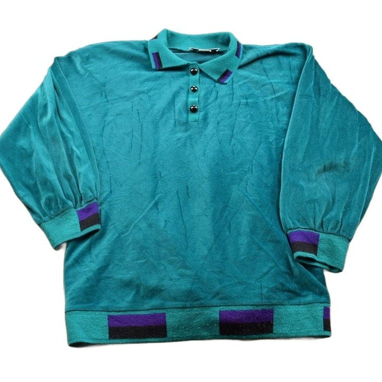 Other Clothing > Gender Neutral Adult Clothing > Hoodies & Sweatshirts > Sweatshirts Vintage 1990s Vivanti Blank Color Block Collared Sweatshirt Men's M