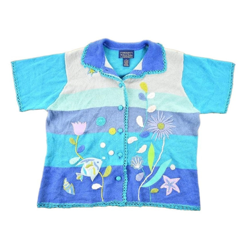 Other Clothing > Gender Neutral Adult Clothing > Hoodies & Sweatshirts > Sweatshirts Vintage 1990s Willow ridge Embroidered Floral Heavy Knit Button Up Shirt Women's XL