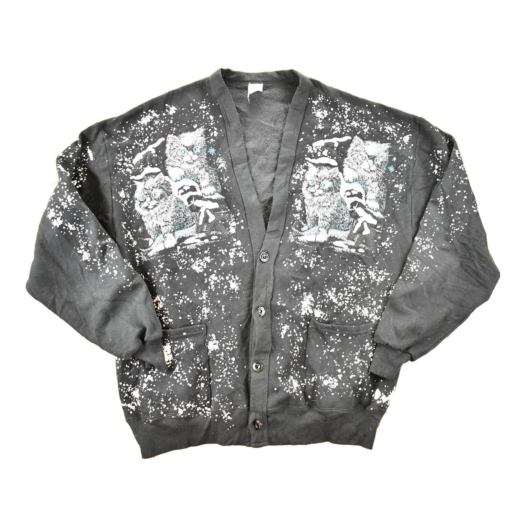 Other Clothing > Gender Neutral Adult Clothing > Hoodies & Sweatshirts > Sweatshirts Vintage 1990s Winter Kitten AOP Cardigan Sweatshirt Women's XL