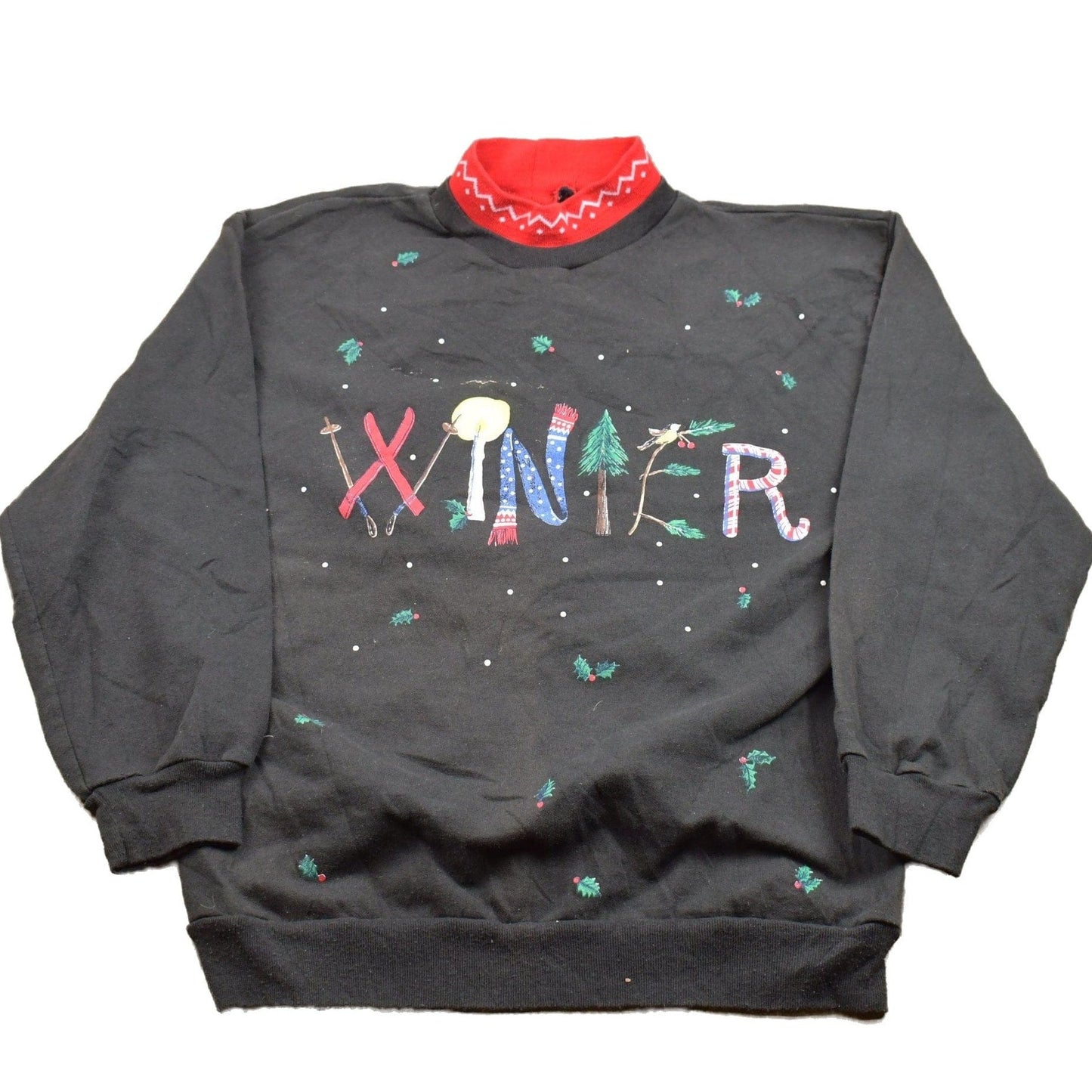 Other Clothing > Gender Neutral Adult Clothing > Hoodies & Sweatshirts > Sweatshirts Vintage 1990s Winter Turtleneck Crewneck Sweatshirt Men's Large