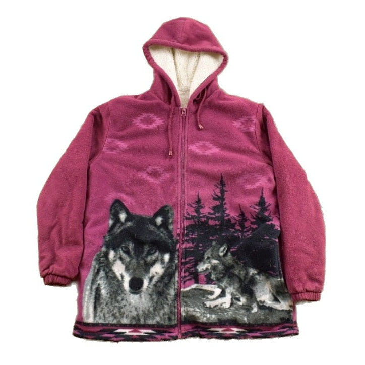 Other Clothing > Gender Neutral Adult Clothing > Hoodies & Sweatshirts > Sweatshirts Vintage 1990s Winter Wolf Theme Fleece Sweater Men's Large