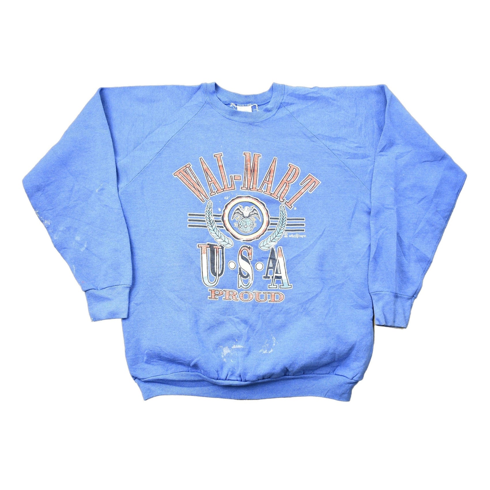 Other Clothing > Gender Neutral Adult Clothing > Hoodies & Sweatshirts > Sweatshirts Vintage 1991 Wal-Mart USA Proud Raglan Crewneck Sweatshirt Men's Medium