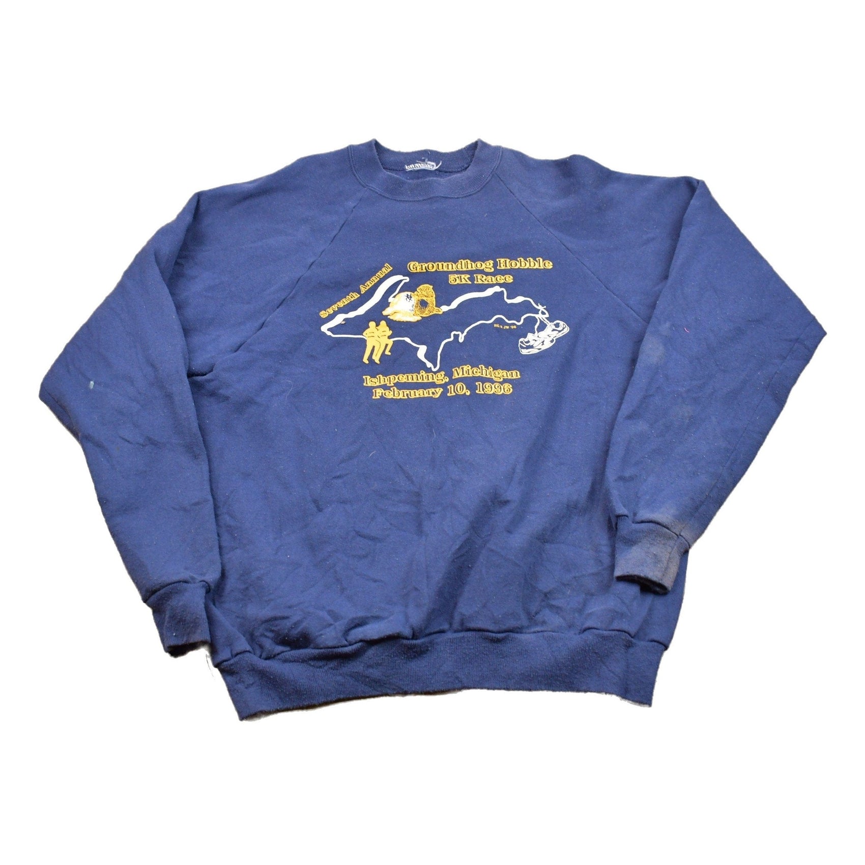 Other Clothing > Gender Neutral Adult Clothing > Hoodies & Sweatshirts > Sweatshirts Vintage 1996 Groundhog's Day Race Crewneck Sweatshirt Men's L