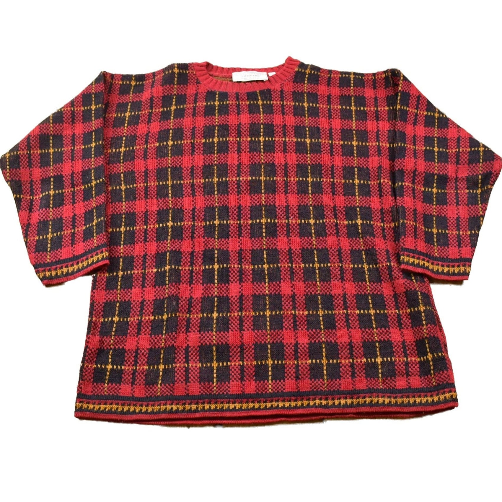 Other Clothing > Gender Neutral Adult Clothing > Hoodies & Sweatshirts > Sweatshirts Vintage United States Sweaters Plaid Knitted Sweater Men's Medium