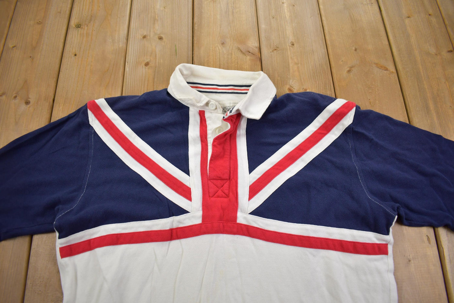 Other Clothing > Gender Neutral Adult Clothing > Hoodies & Sweatshirts > Sweatshirts Vintage Y2K Cotton Traders Classics Union Jack Polo Shirt Men's Large
