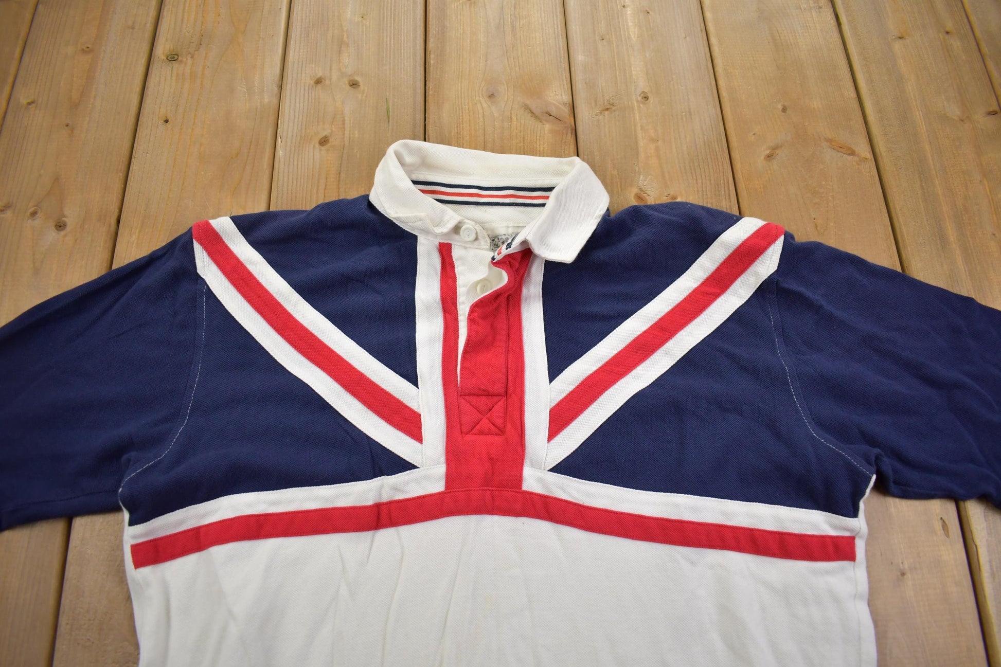 Other Clothing > Gender Neutral Adult Clothing > Hoodies & Sweatshirts > Sweatshirts Vintage Y2K Cotton Traders Classics Union Jack Polo Shirt Men's Large