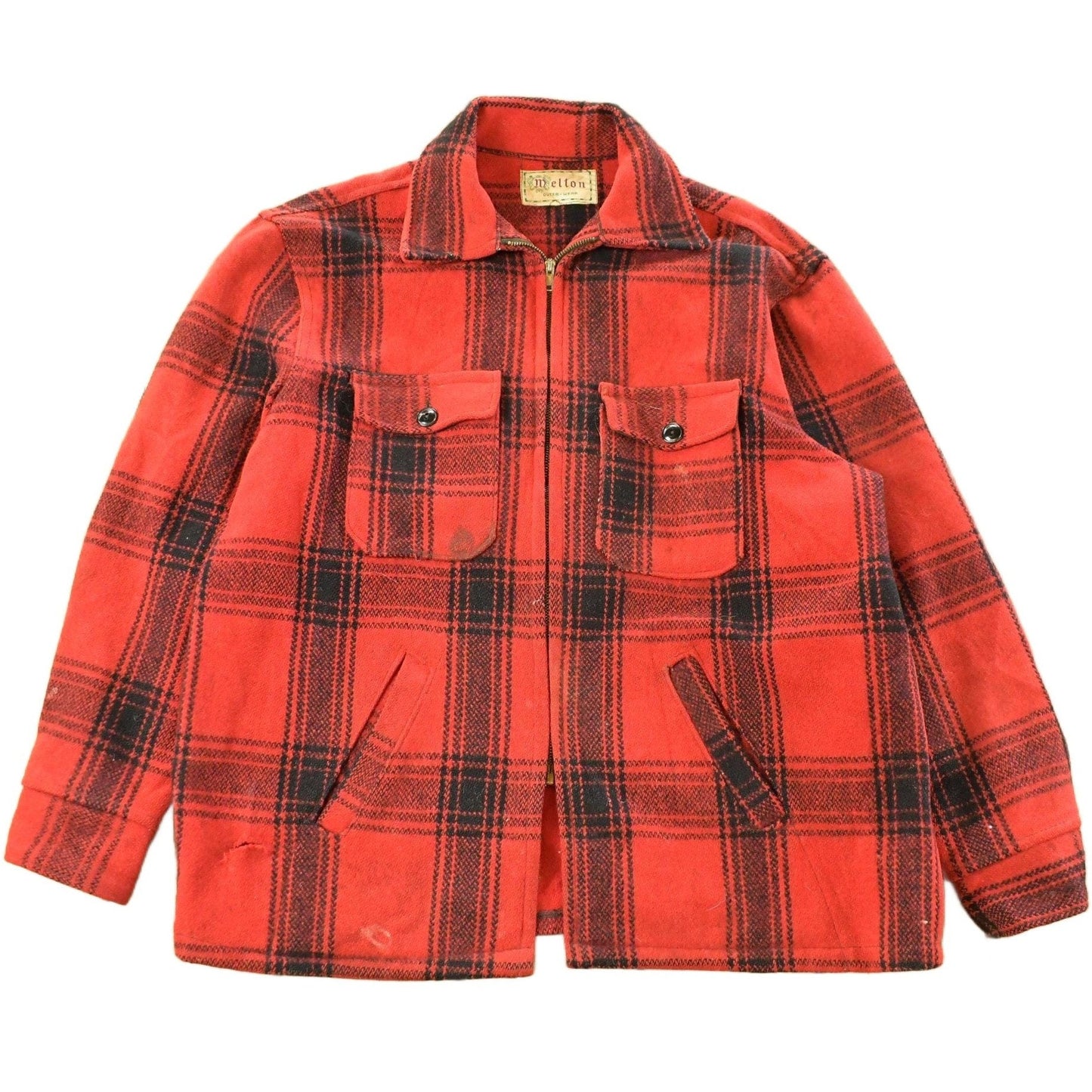 Other Clothing > Gender Neutral Adult Clothing > Jackets & Coats Vintage 1950s Melton Outer-Wear Buffalo Plaid Wool Hunting Jacket Men's XL