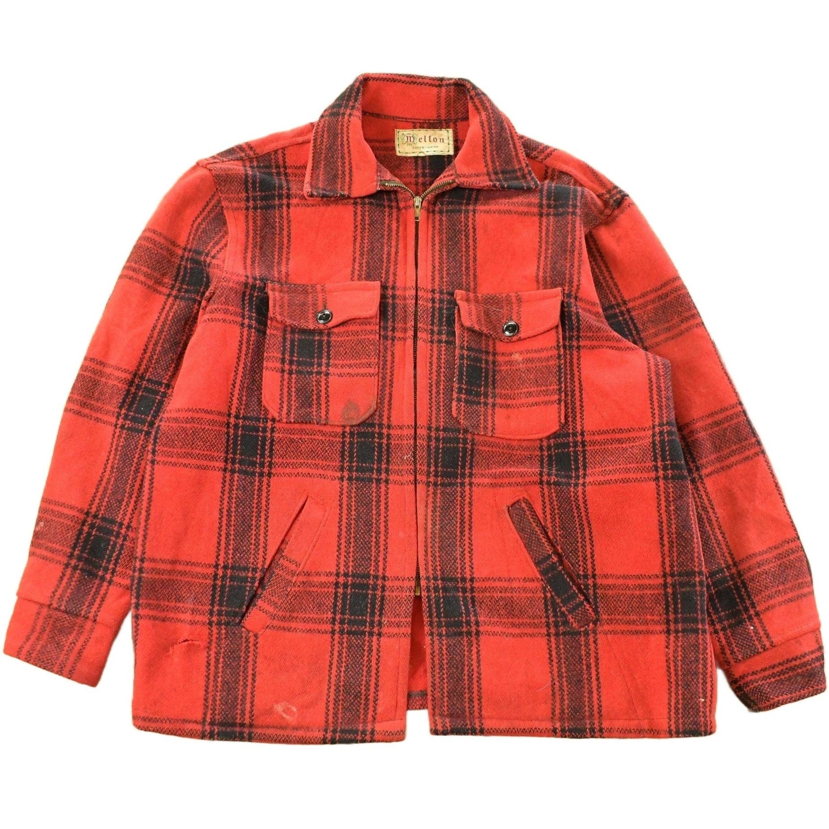 Other Clothing > Gender Neutral Adult Clothing > Jackets & Coats Vintage 1950s Melton Outer-Wear Buffalo Plaid Wool Hunting Jacket Men's XL