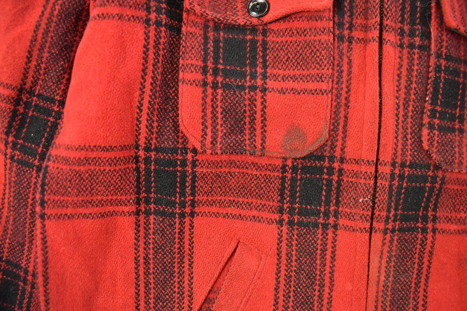 Other Clothing > Gender Neutral Adult Clothing > Jackets & Coats Vintage 1950s Melton Outer-Wear Buffalo Plaid Wool Hunting Jacket Men's XL