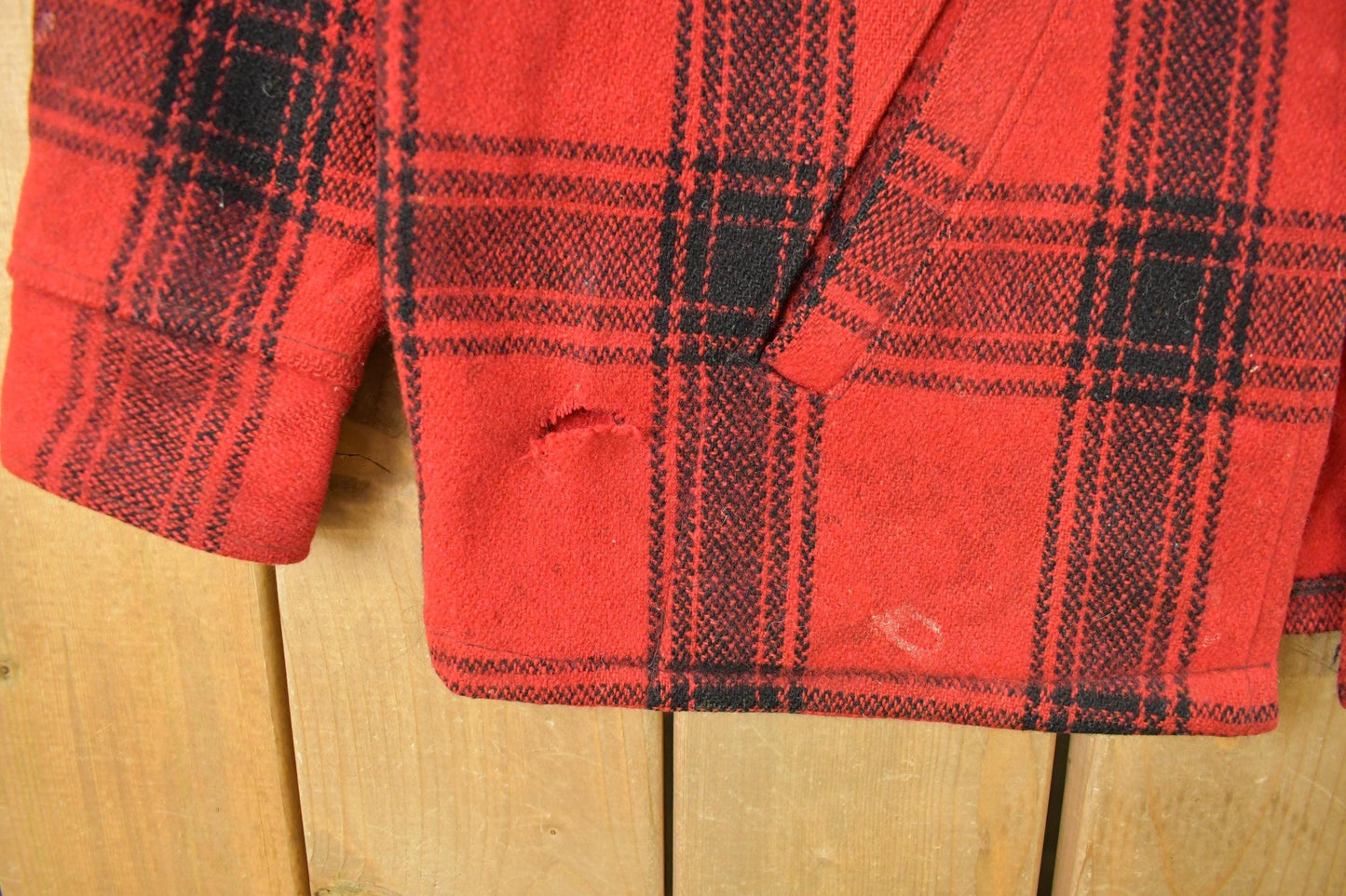 Other Clothing > Gender Neutral Adult Clothing > Jackets & Coats Vintage 1950s Melton Outer-Wear Buffalo Plaid Wool Hunting Jacket Men's XL
