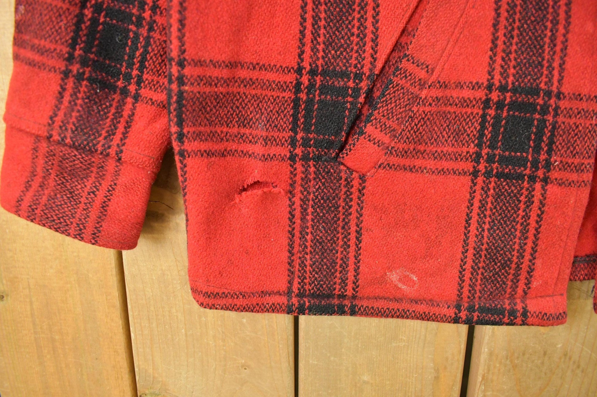 Other Clothing > Gender Neutral Adult Clothing > Jackets & Coats Vintage 1950s Melton Outer-Wear Buffalo Plaid Wool Hunting Jacket Men's XL