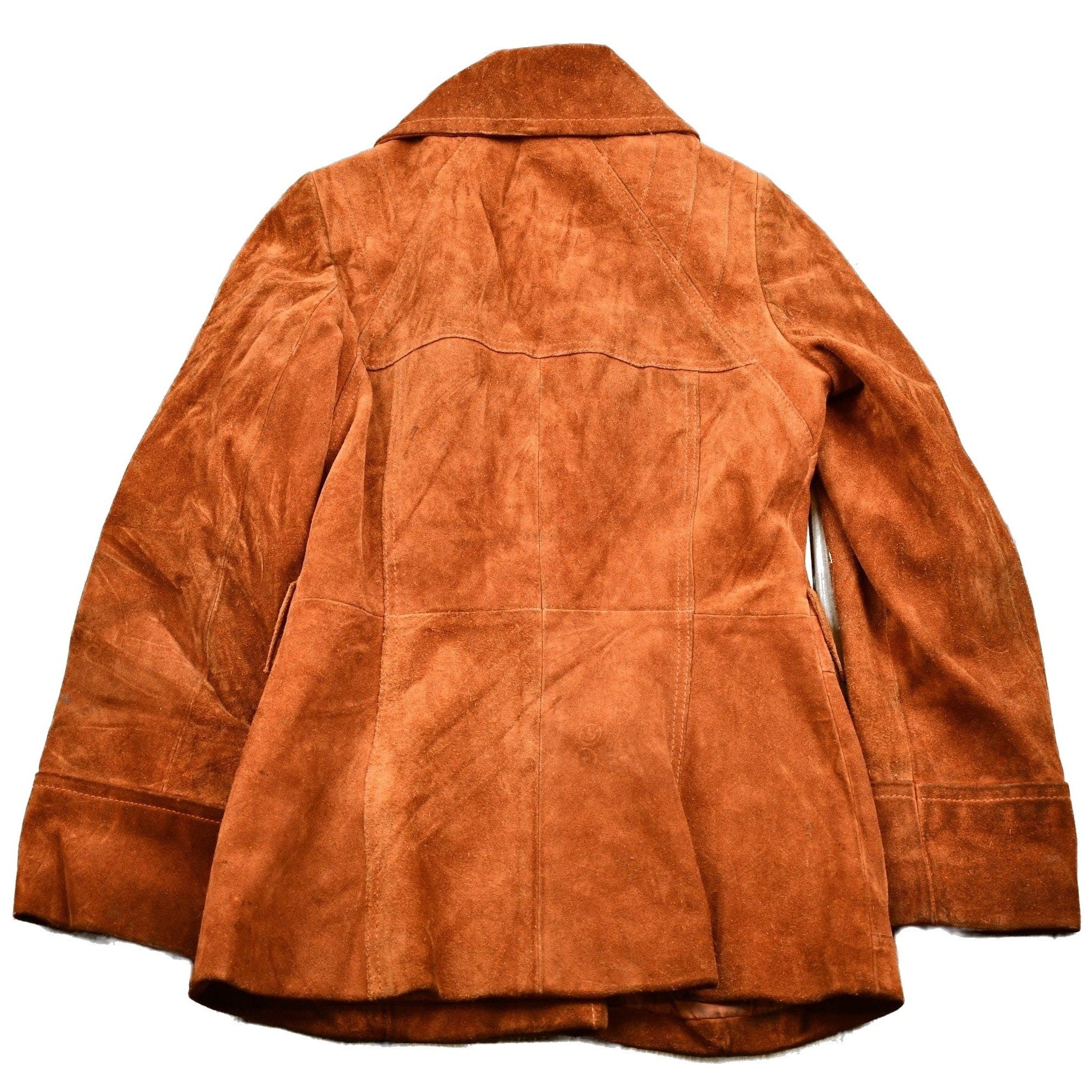 Other Clothing > Gender Neutral Adult Clothing > Jackets & Coats Vintage 1960s Burnt Orange Full Length Suede Leather Jacket Men's Small