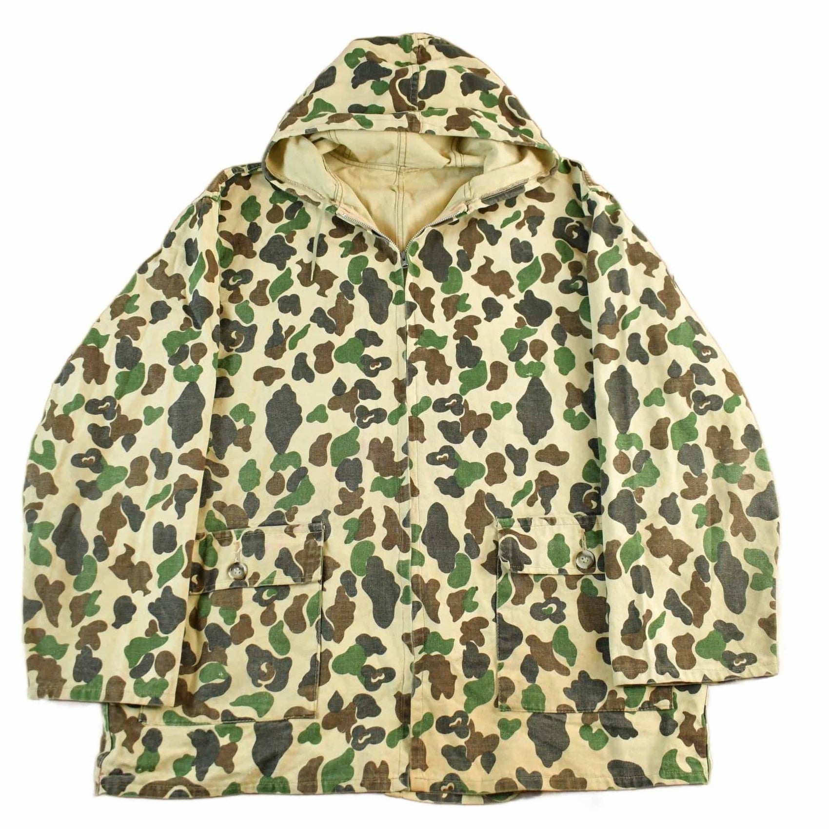 Other Clothing > Gender Neutral Adult Clothing > Jackets & Coats Vintage 1980s Duck Camouflaged Zip Up Hooded Hunting Jacket Men's XL