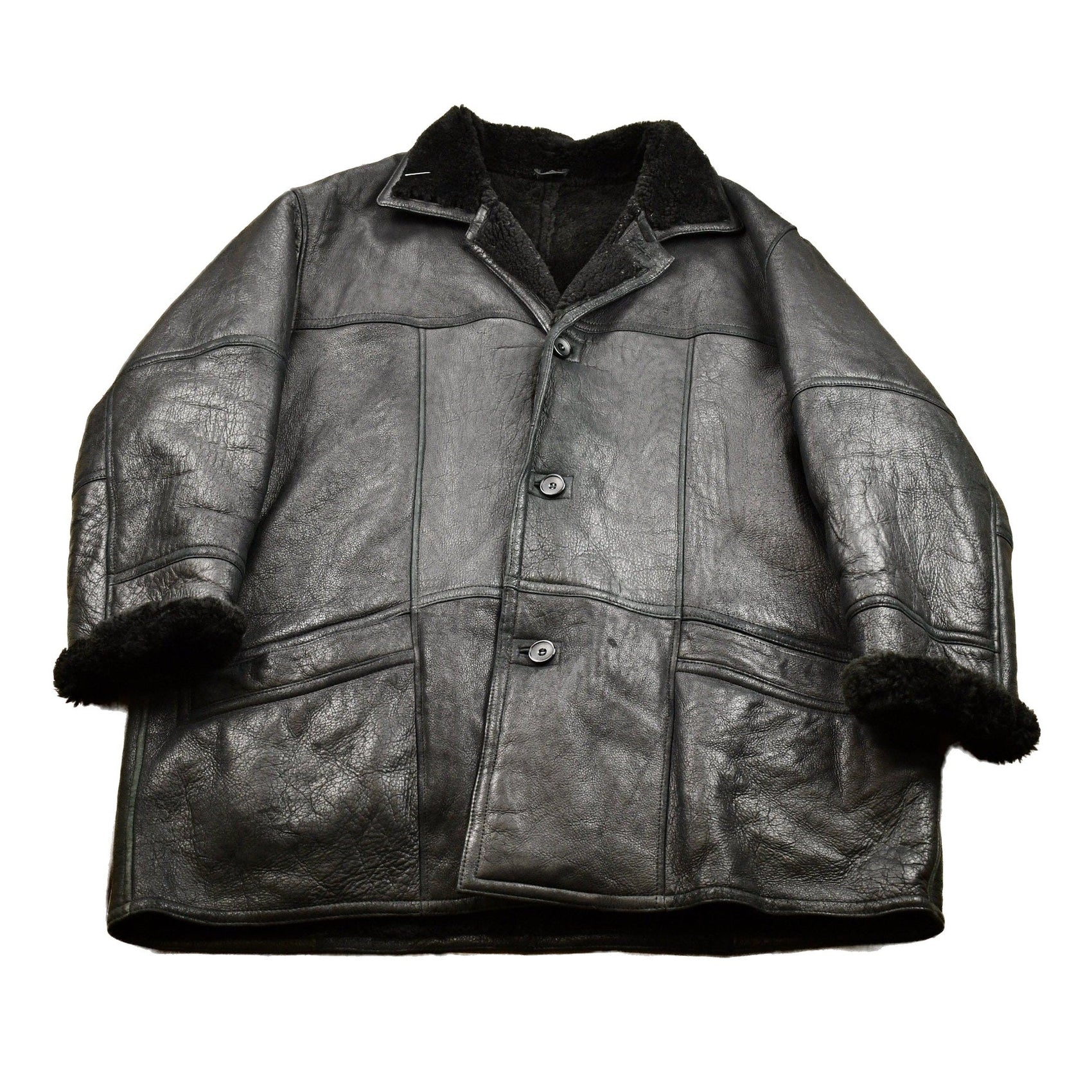 Other Clothing > Gender Neutral Adult Clothing > Jackets & Coats Vintage 1980s Pronto Uomo Leathers Oversized Leather Fleece Lined Jacket Men's 3XL