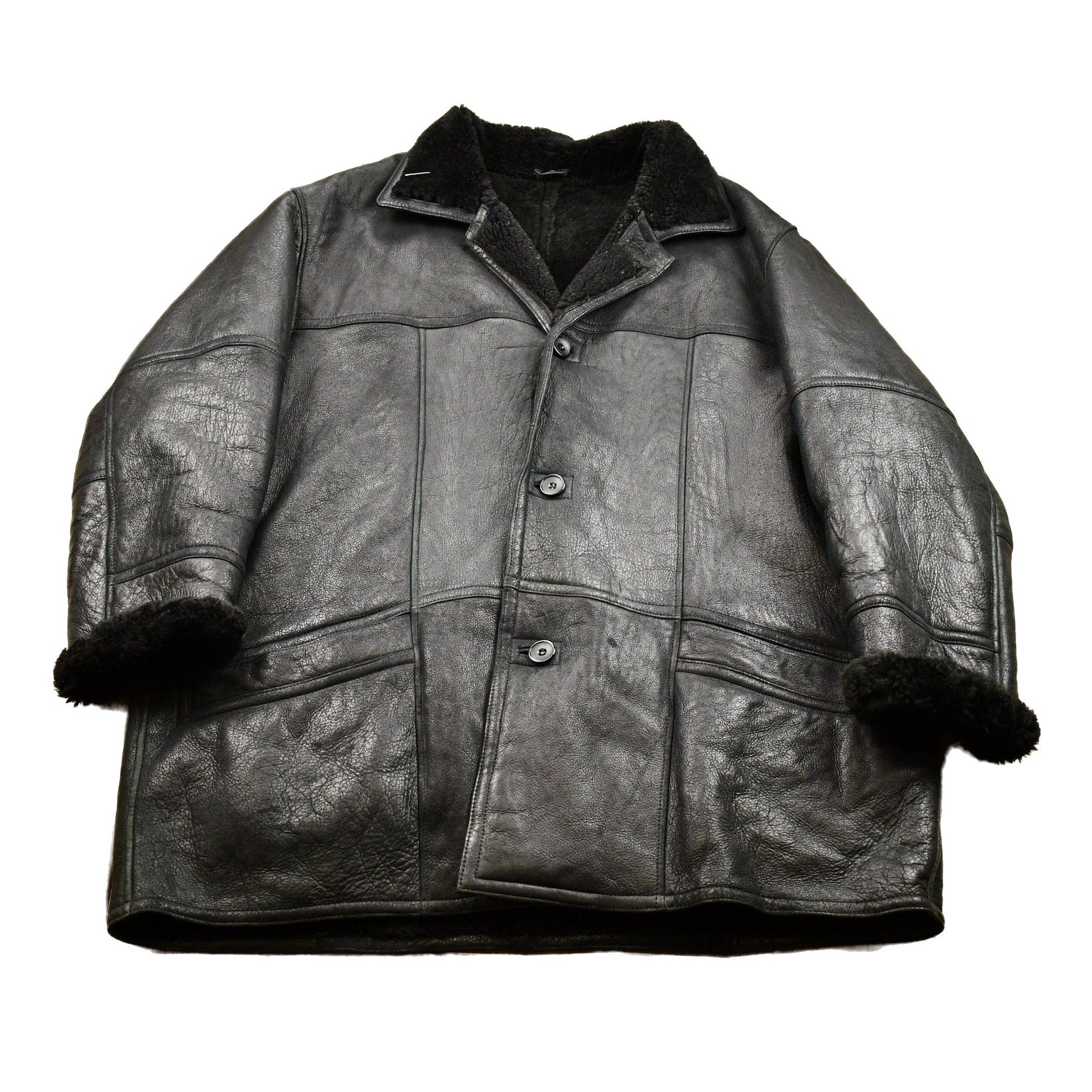 Other Clothing > Gender Neutral Adult Clothing > Jackets & Coats Vintage 1980s Pronto Uomo Leathers Oversized Leather Fleece Lined Jacket Men's 3XL