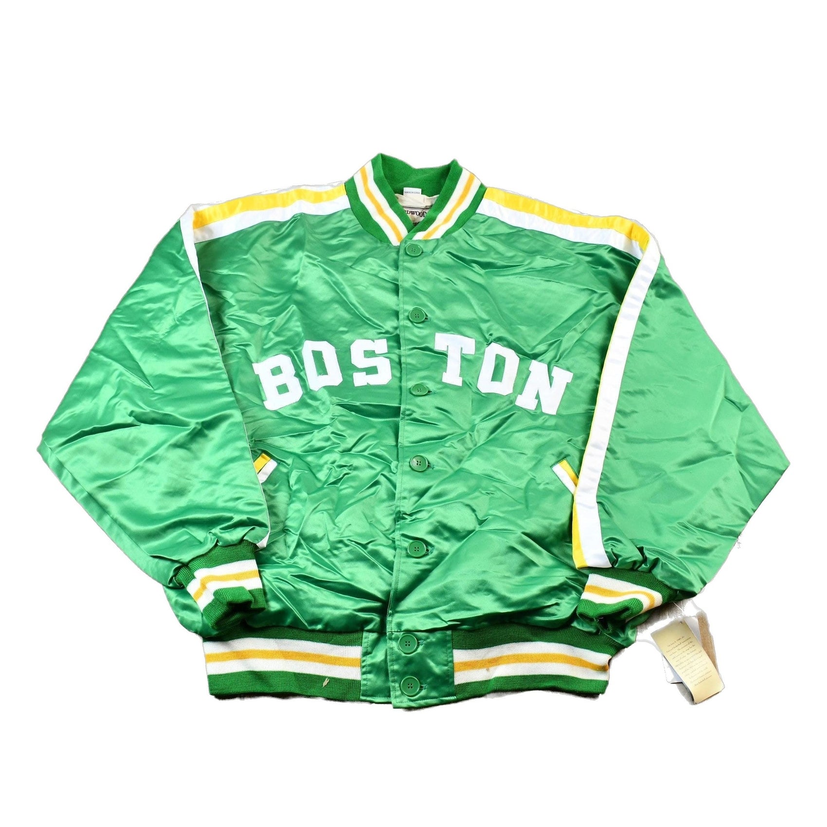 Other Clothing > Gender Neutral Adult Clothing > Jackets & Coats Vintage 1990s Hardwood Classics Bill Russell Boston Celtics NBA Basketball Embroidered Snap Button Satin Bomber Jacket / Y2K Streetwear