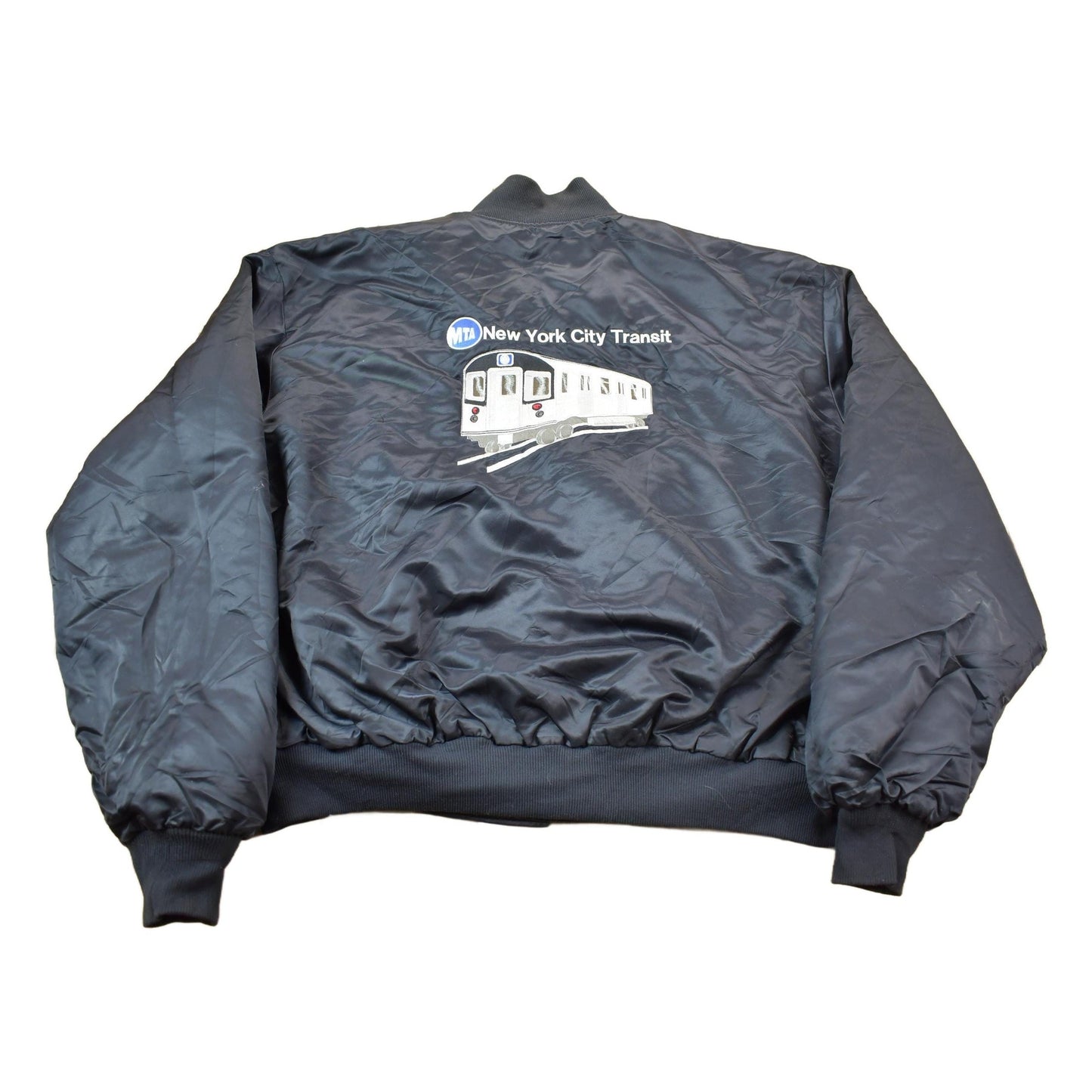 Other Clothing > Gender Neutral Adult Clothing > Jackets & Coats Vintage 1990s MTA New York City Transit Embroidered Snap Button Satin Jacket Made In USA Men's 2XL