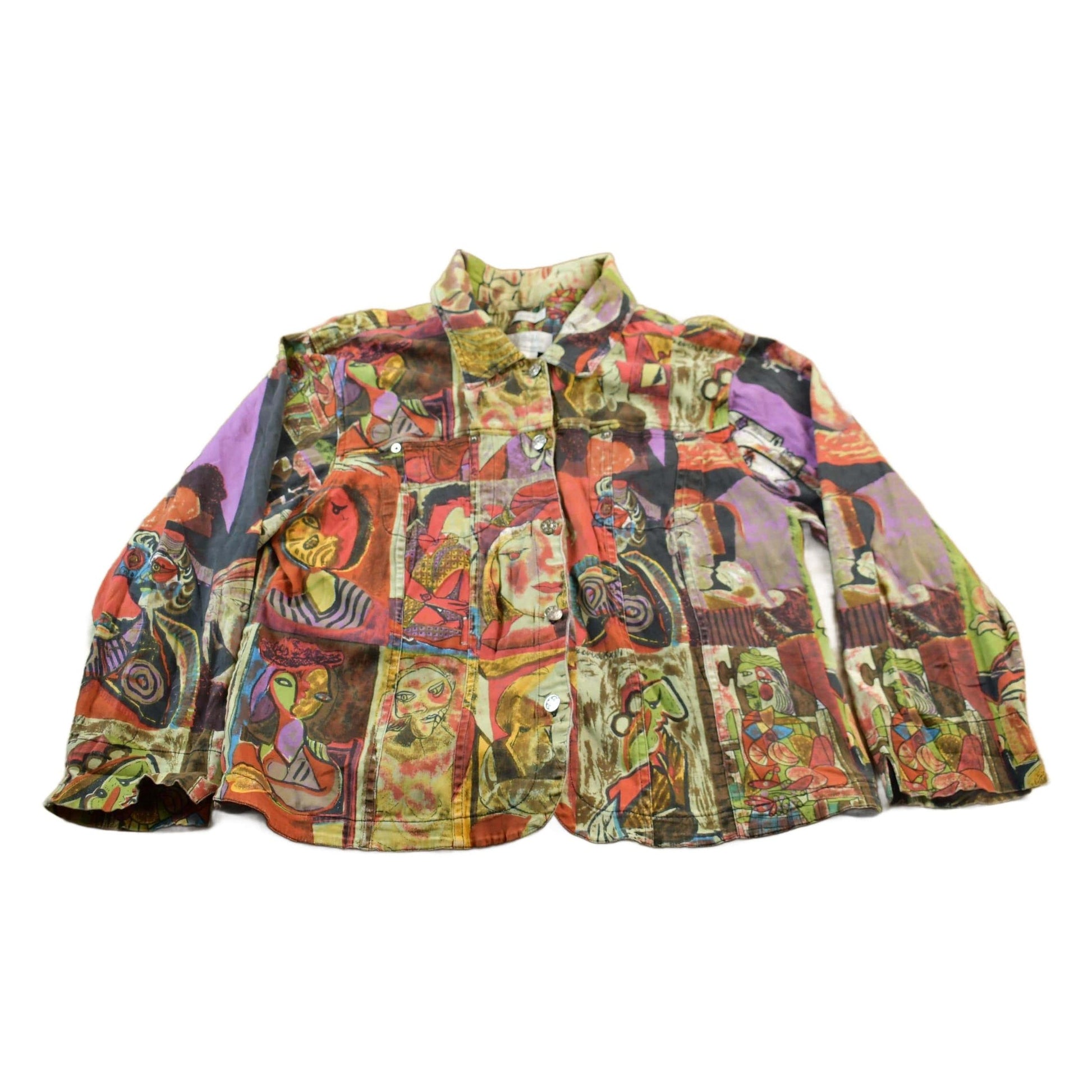 Other Clothing > Gender Neutral Adult Clothing > Jackets & Coats Vintage 1990s Pablo Picasso All Over Print Twill Jacket Women's XL