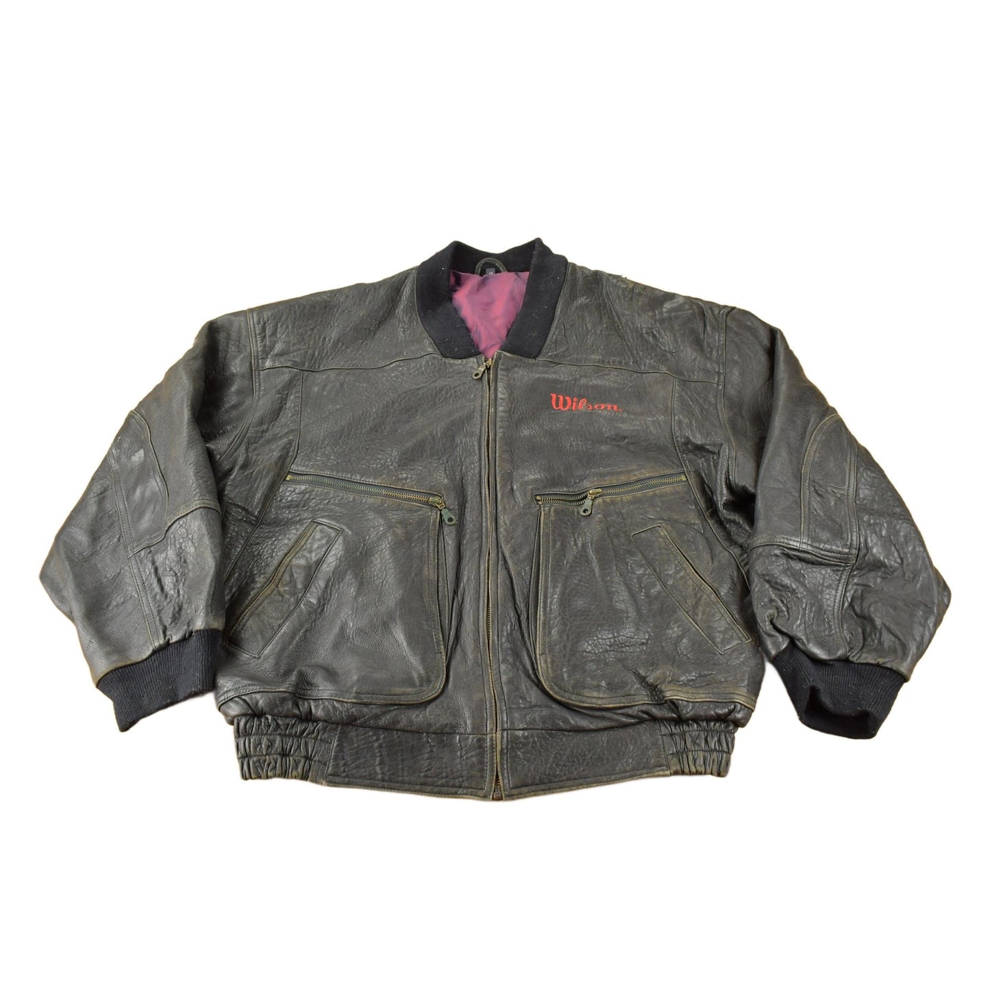 Other Clothing > Gender Neutral Adult Clothing > Jackets & Coats Vintage 1990s Wilson Golf & Tennis Team Embroidered Leather Bomber Jacket Men's Large