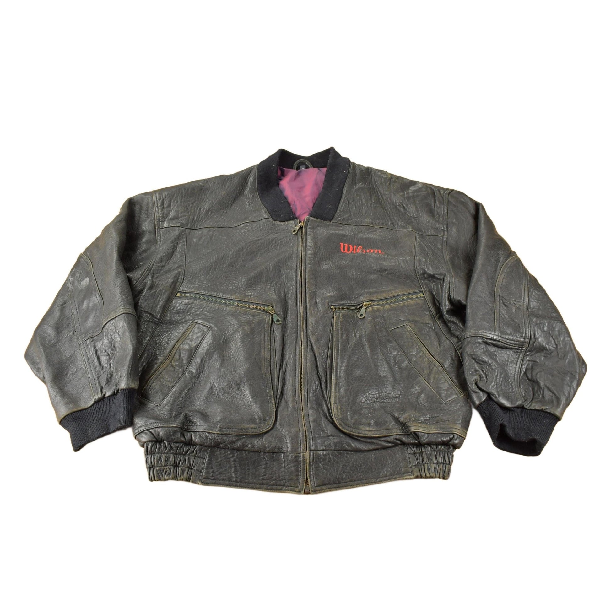 Other Clothing > Gender Neutral Adult Clothing > Jackets & Coats Vintage 1990s Wilson Golf & Tennis Team Embroidered Leather Bomber Jacket Men's Large