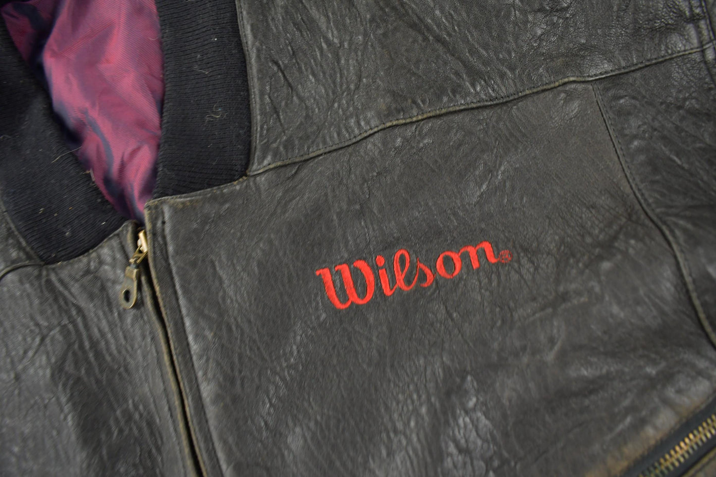 Other Clothing > Gender Neutral Adult Clothing > Jackets & Coats Vintage 1990s Wilson Golf & Tennis Team Embroidered Leather Bomber Jacket Men's Large