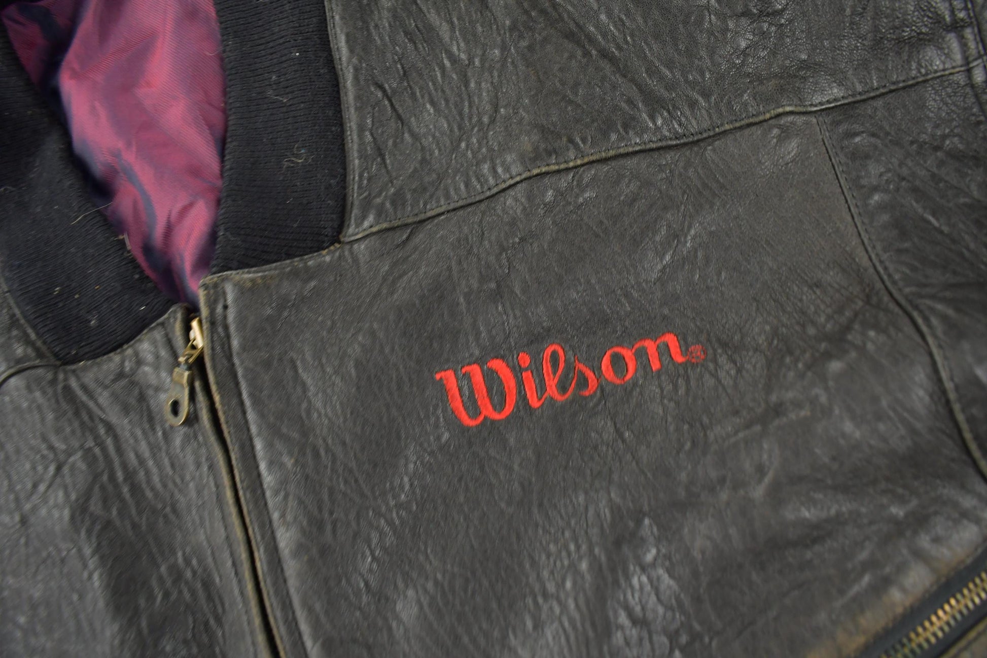 Other Clothing > Gender Neutral Adult Clothing > Jackets & Coats Vintage 1990s Wilson Golf & Tennis Team Embroidered Leather Bomber Jacket Men's Large